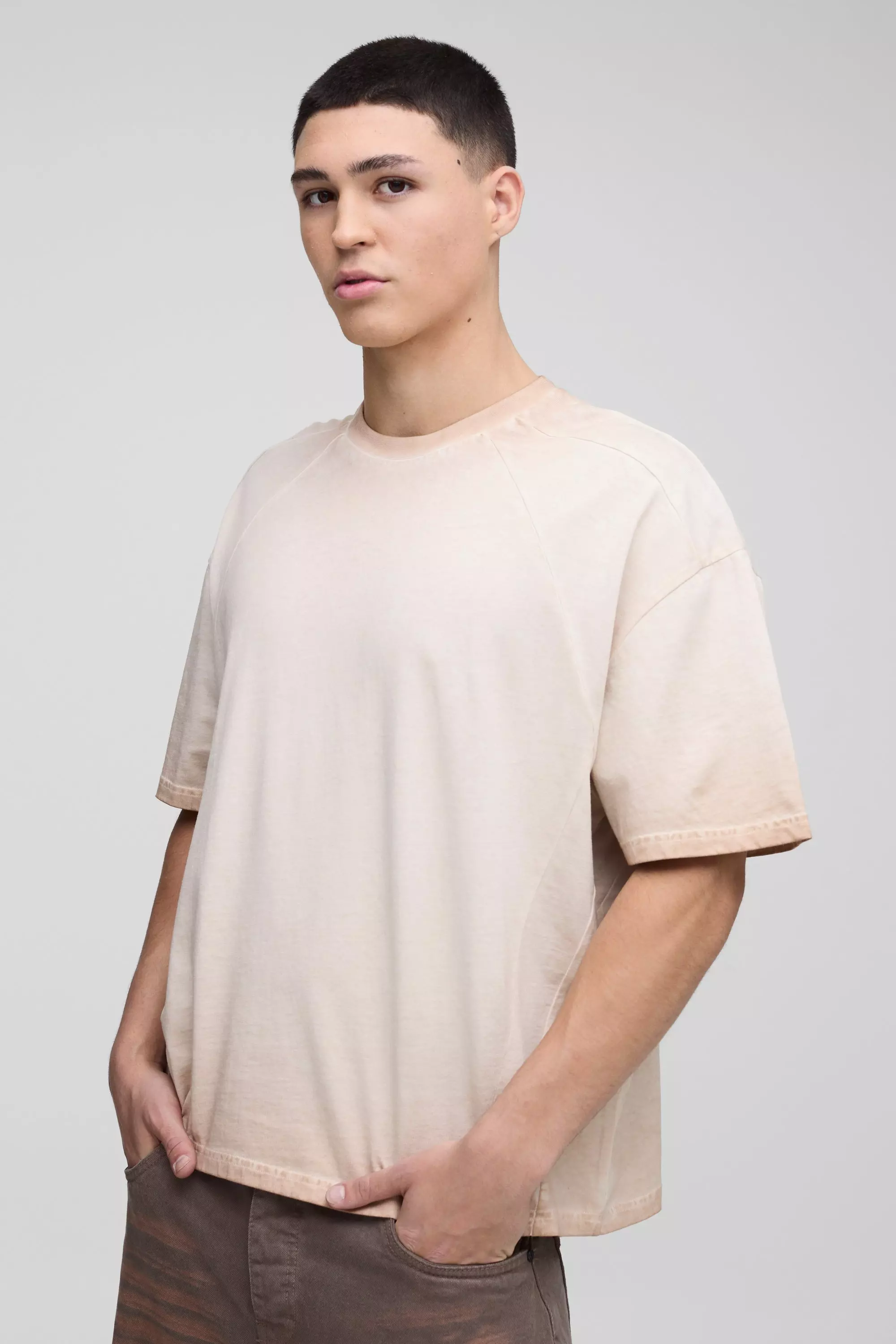 Oversized Boxy Panelled Acid Wash T-Shirt | boohooMAN USA