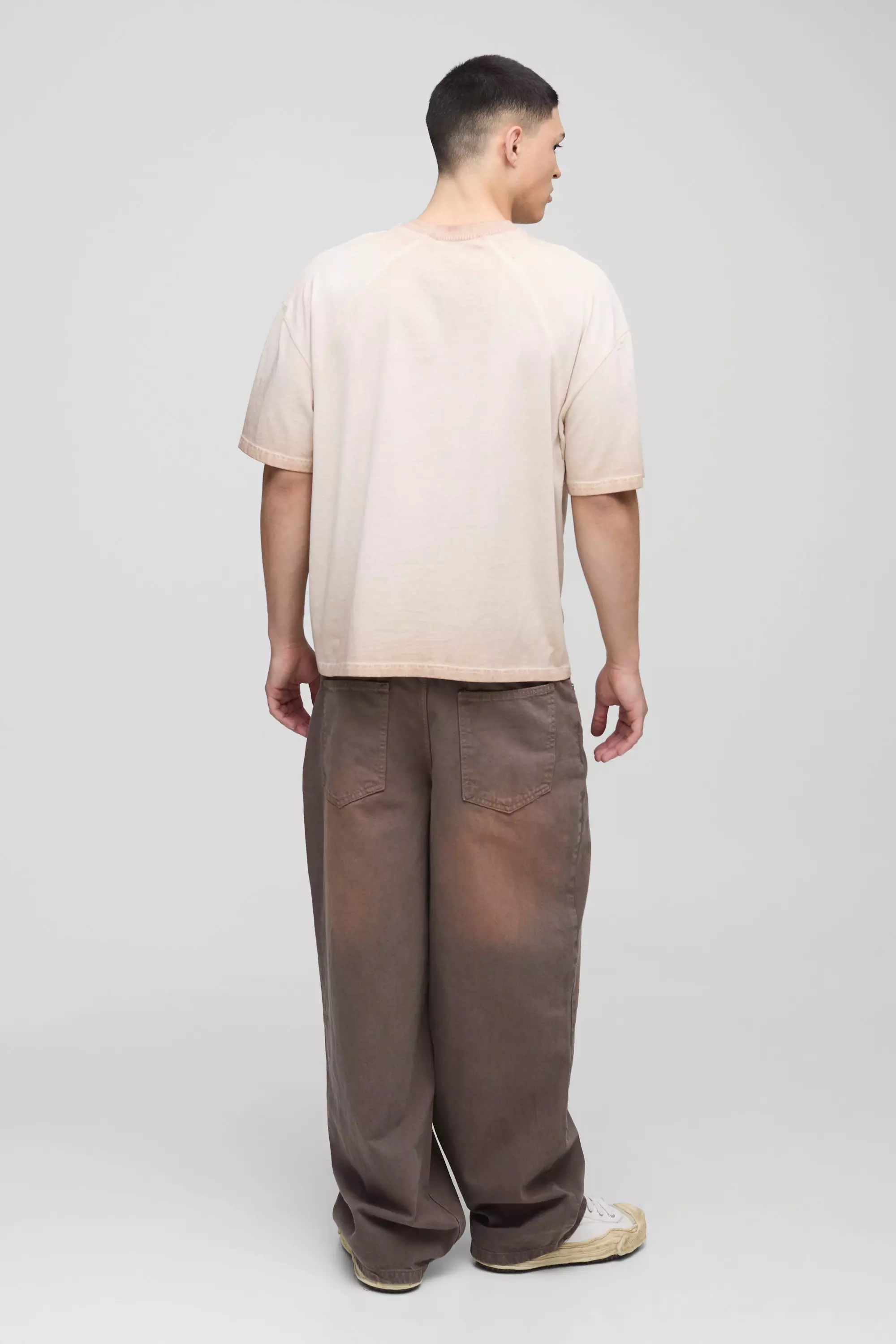 Oversized Boxy Panelled Acid Wash T-Shirt | boohooMAN USA