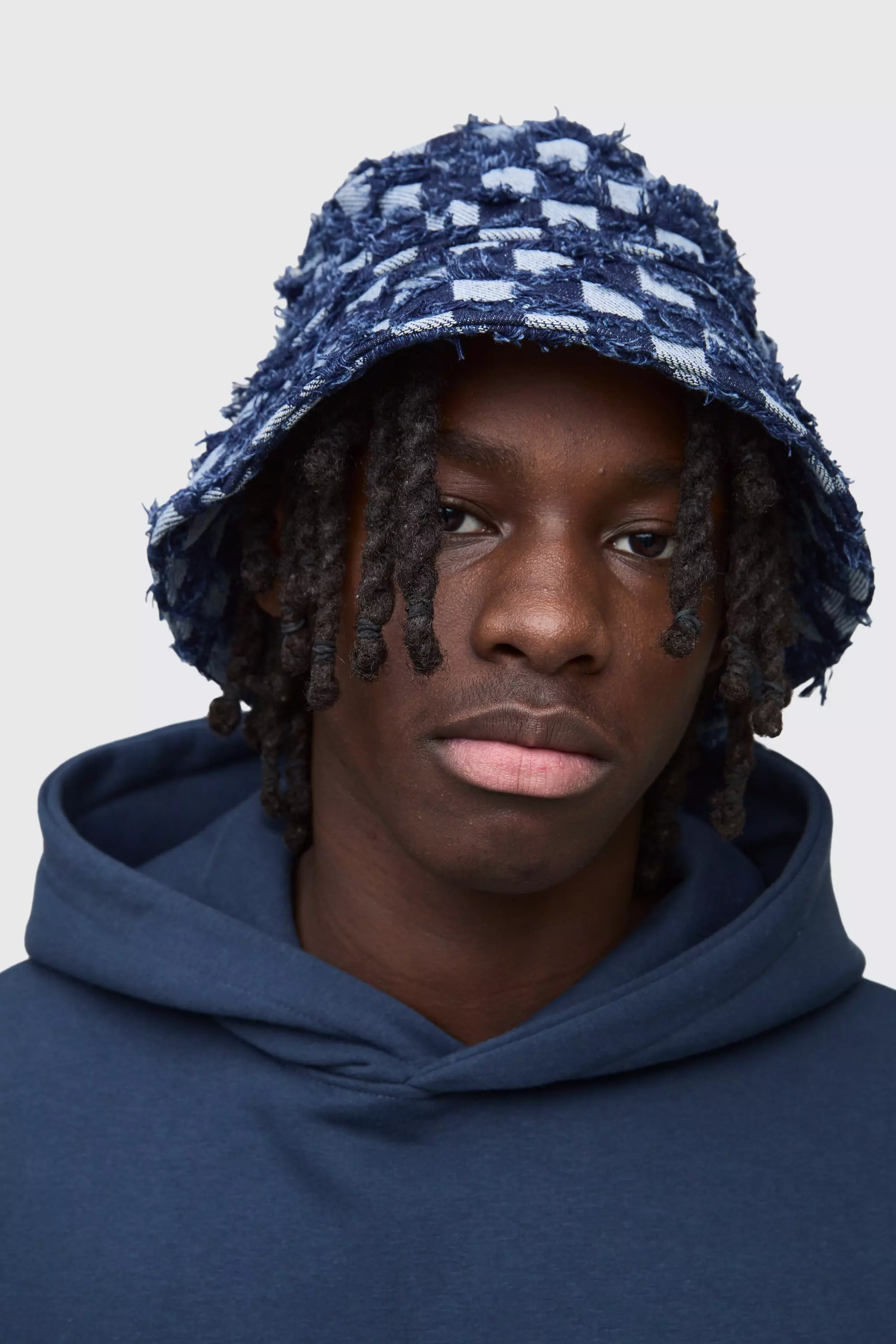 Cappello Da Pescatore In Denim A Scacchiera, Dark blue immagine alternativa