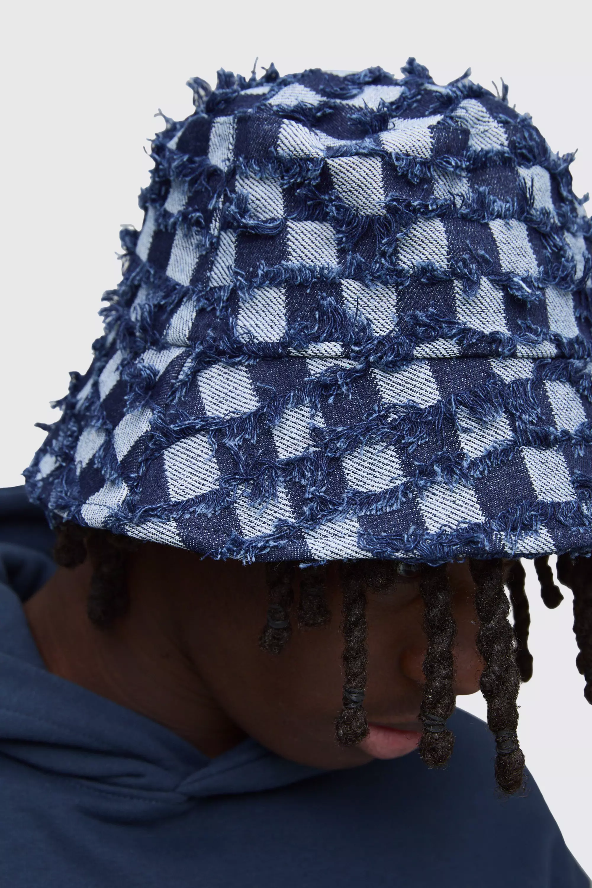 Cappello Da Pescatore In Denim A Scacchiera, Dark blue immagine alternativa