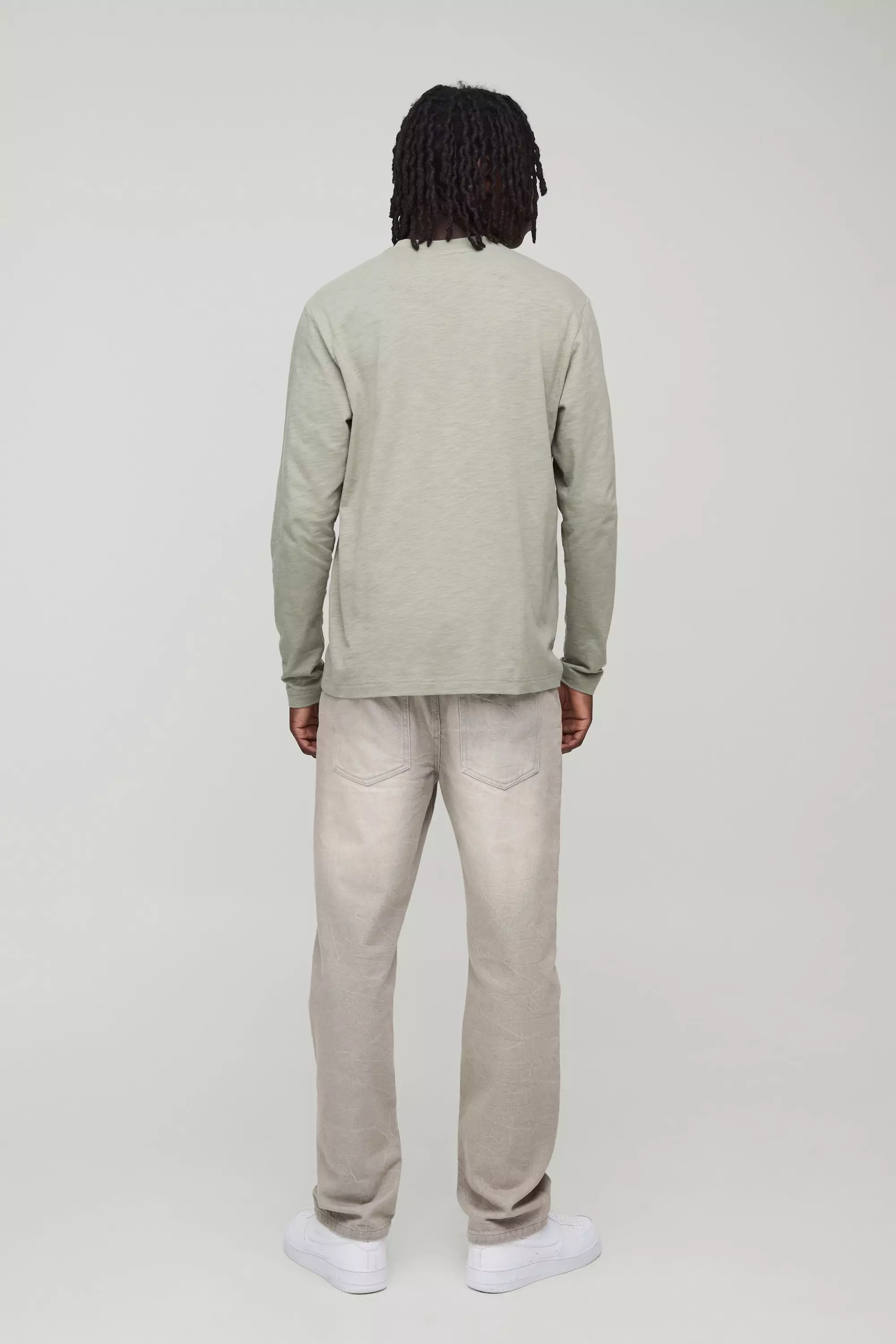 Khaki Slub T-Shirt Met Lange Mouwen alternatieve afbeelding