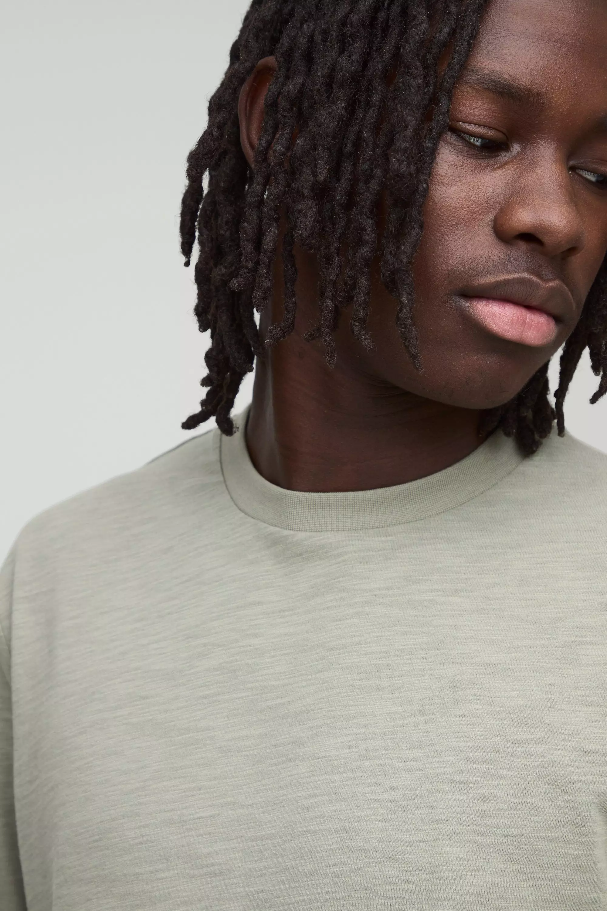 Khaki Slub T-Shirt Met Lange Mouwen alternatieve afbeelding
