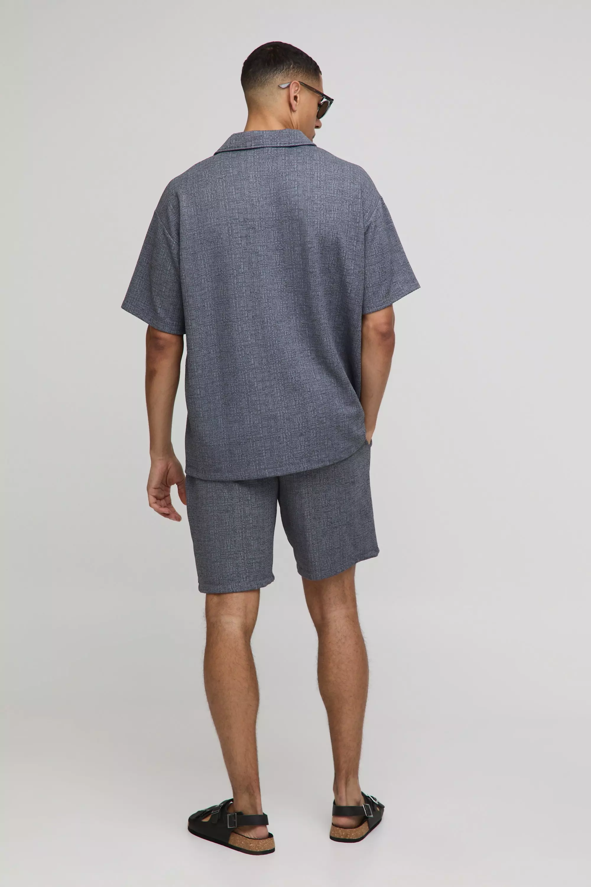 Charcoal Relaxed Mid Length Textured Stripe Shorts alternative image