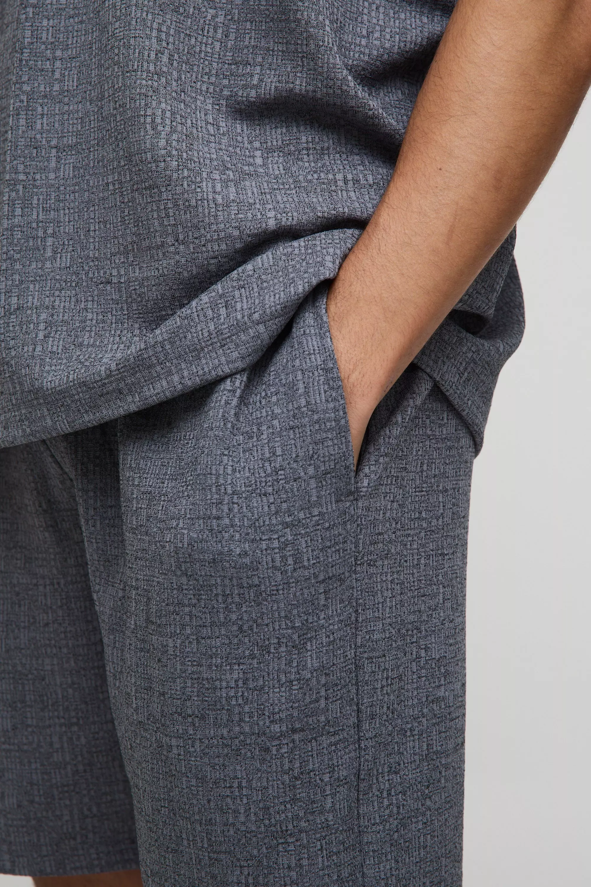 Charcoal Relaxed Mid Length Textured Stripe Shorts alternative image