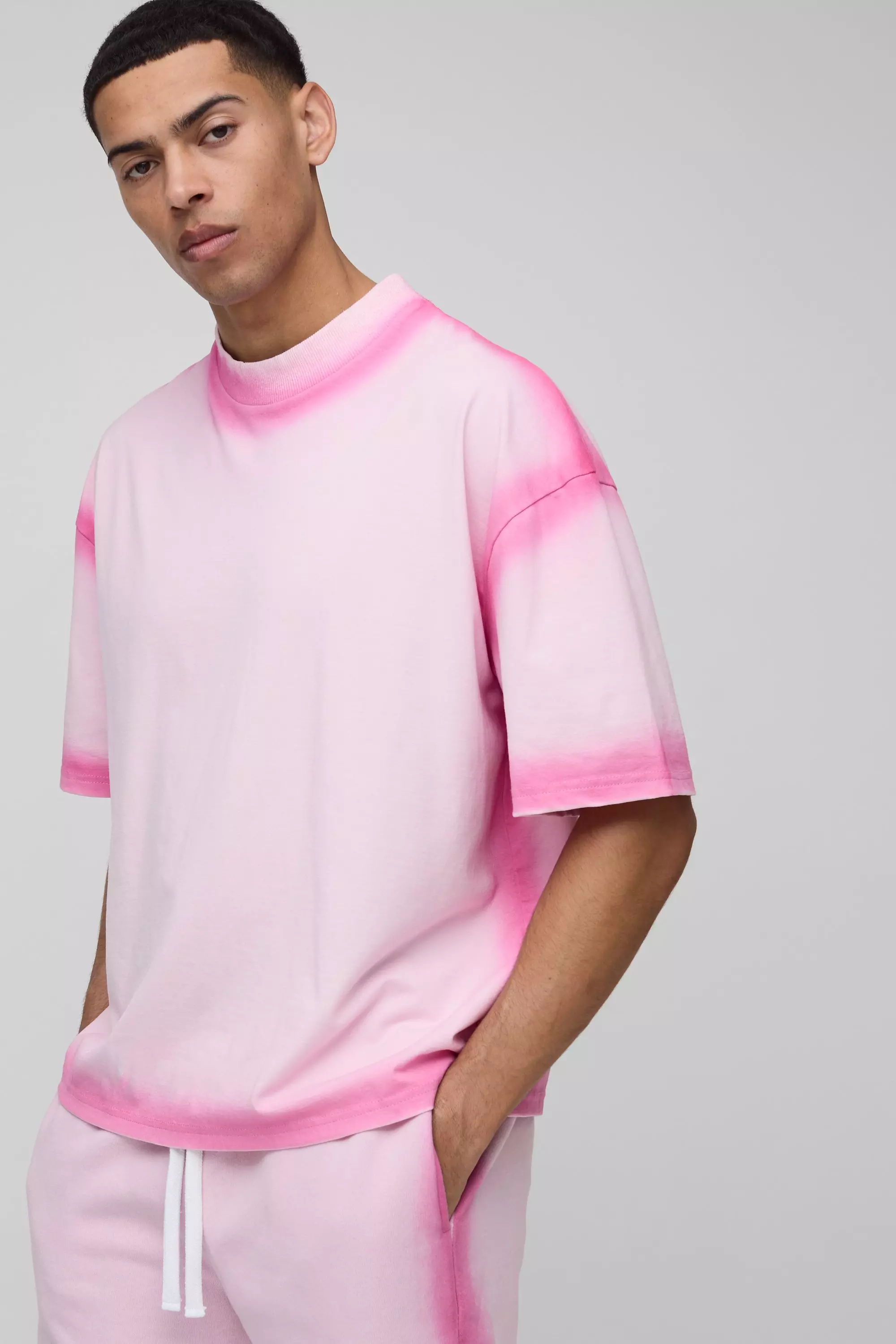 Oversized Boxy Washed Seam T-Shirt Pink