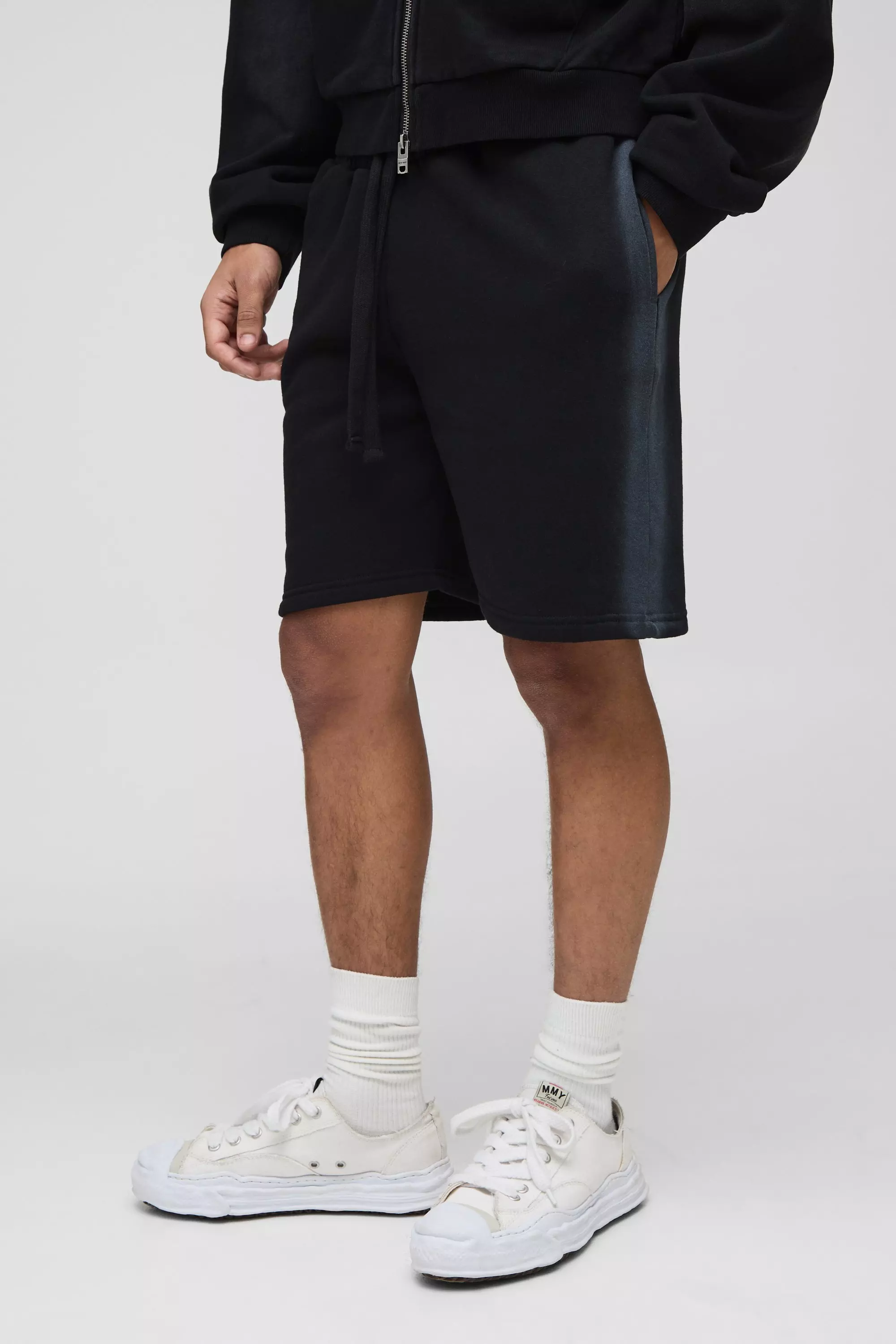 Charcoal Relaxed Mid Length Washed Seam Shorts alternative image