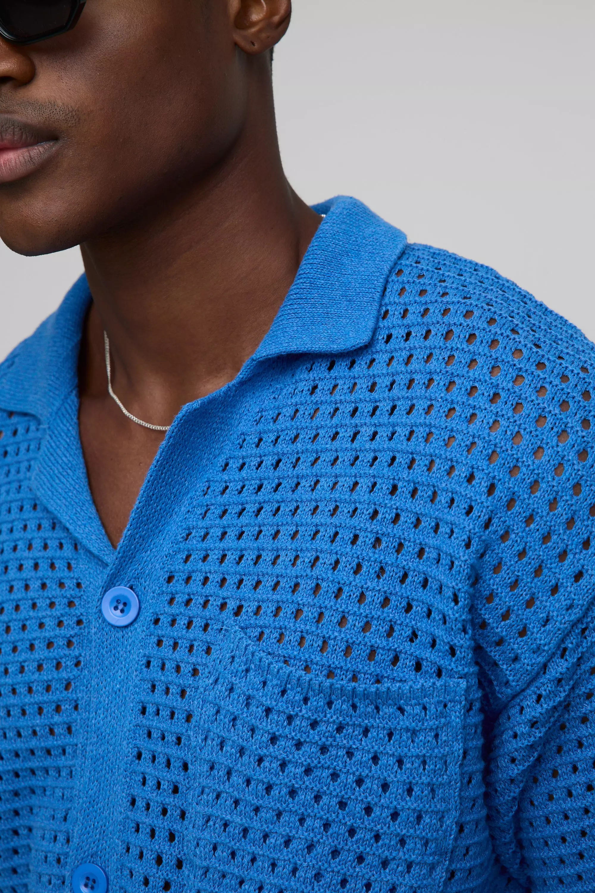 Cobalt Gebreid Boxy Overhemd Met Open Stiksels alternatieve afbeelding