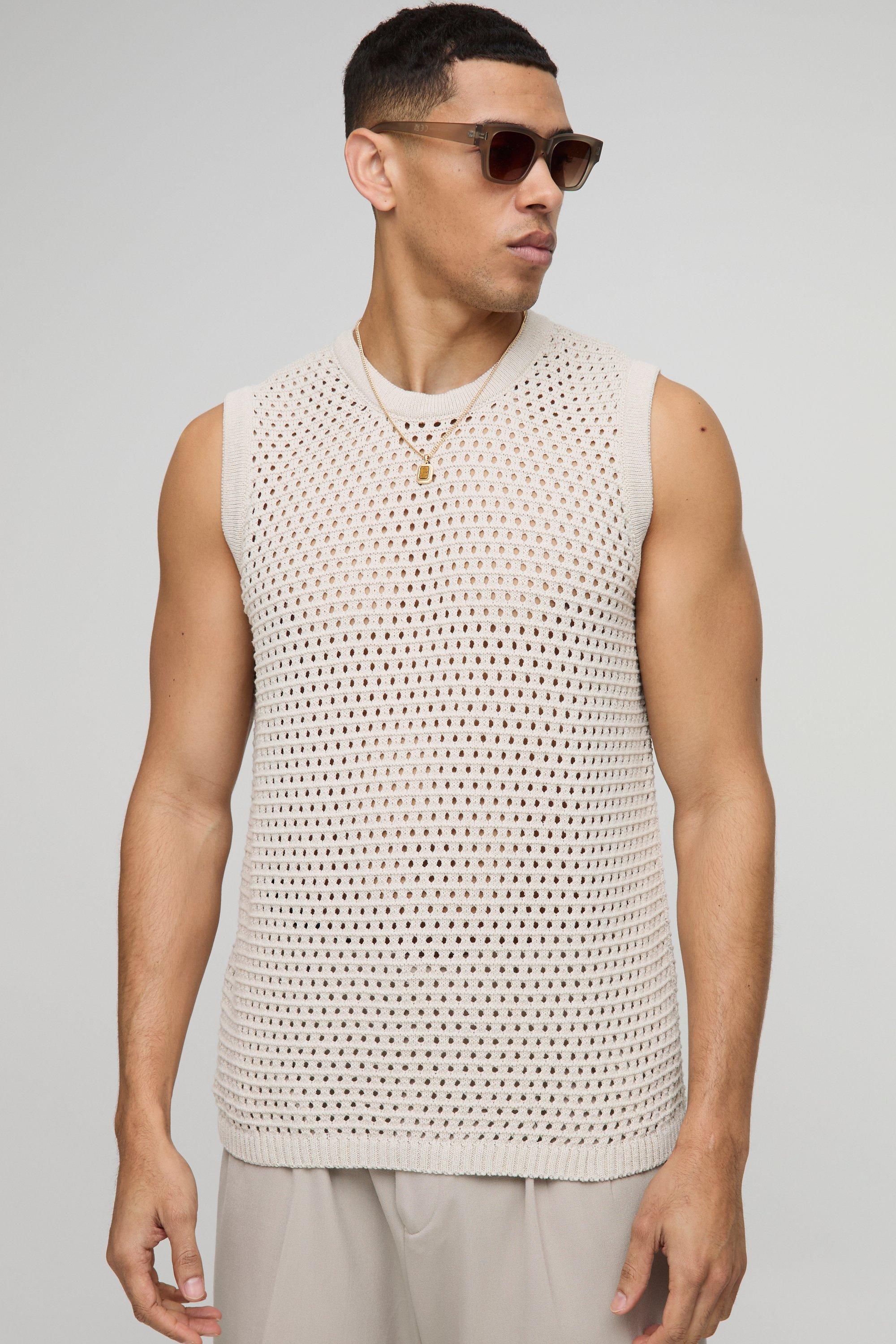 Regular Fit Open Stitch Knitted Vest | boohooMAN USA