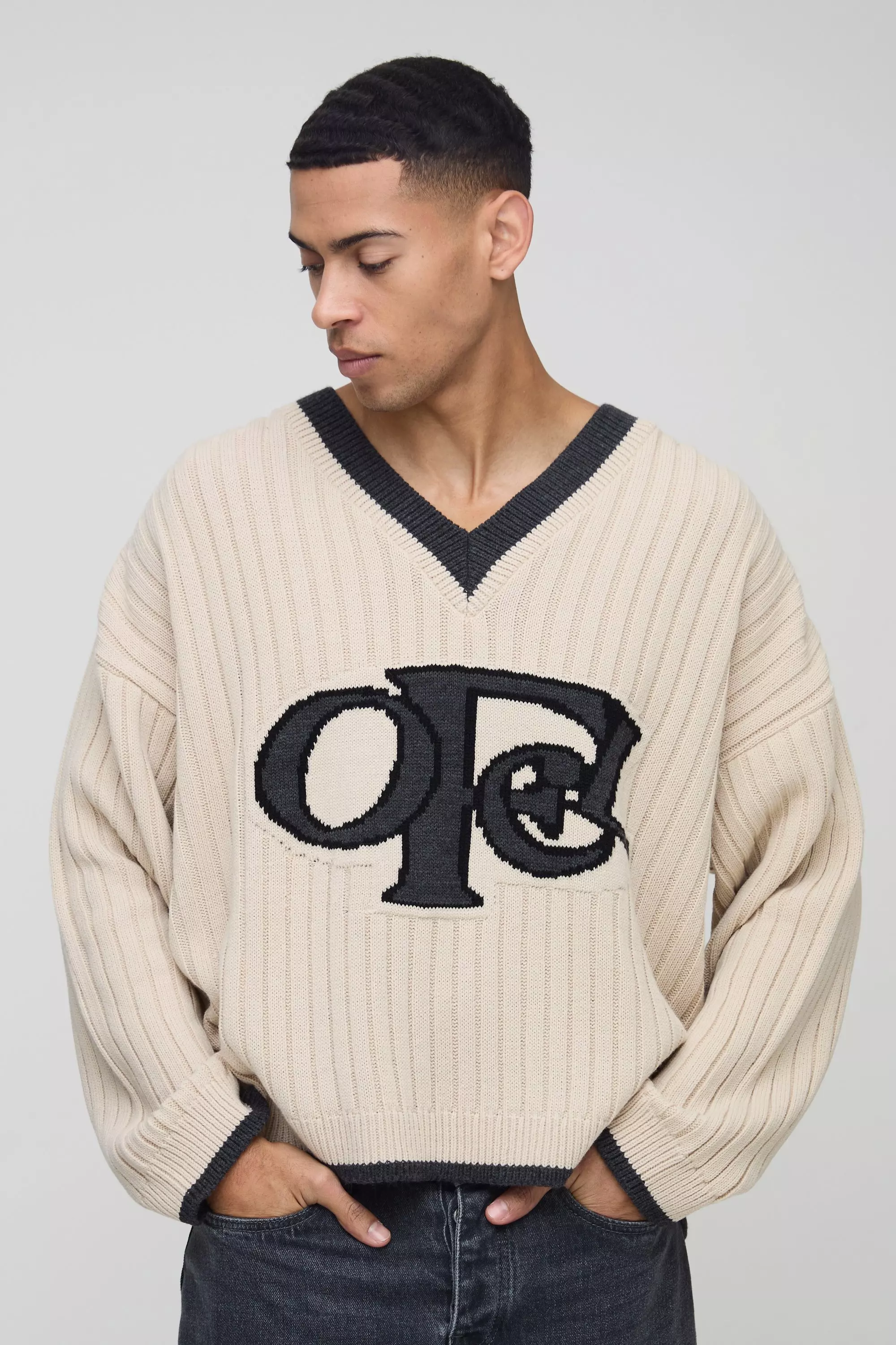Ecru Boxy Ofcl V Neck Knitted Jumper alternative image