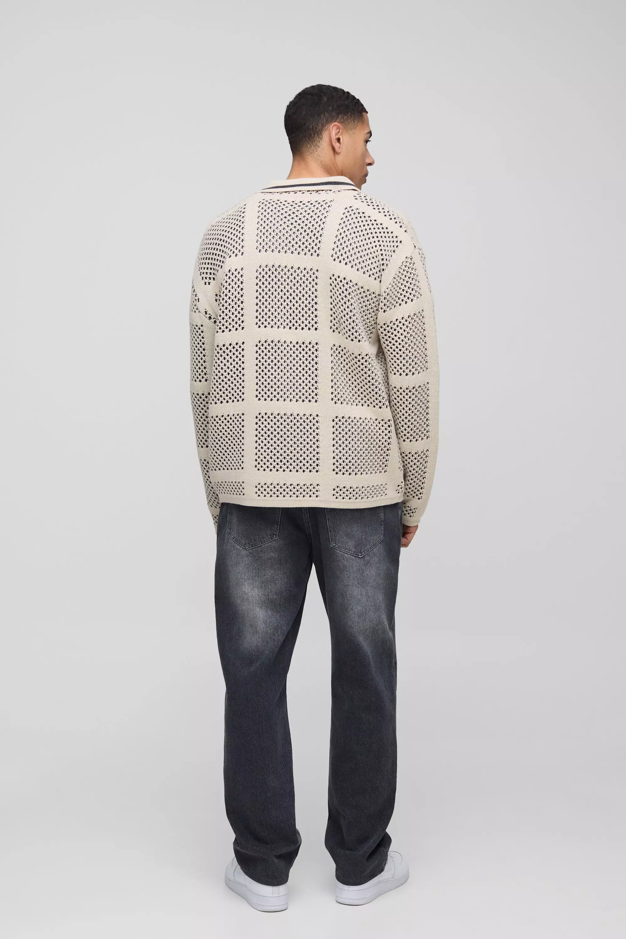 Oversize Poloshirt in Häkeloptik, Ecru alternatives Bild
