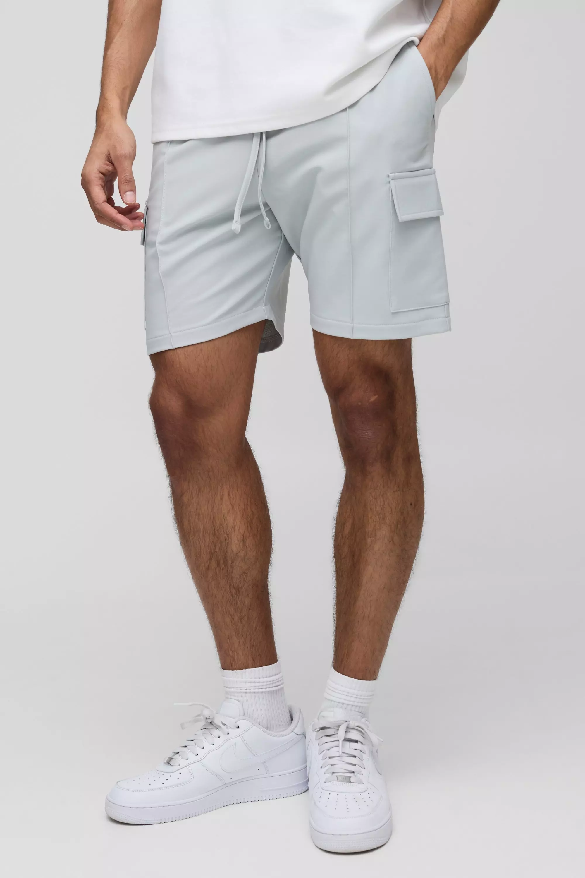 Elasticated Waist Slim Technical Stretch Pintuck Cargo Shorts | boohooMAN USA