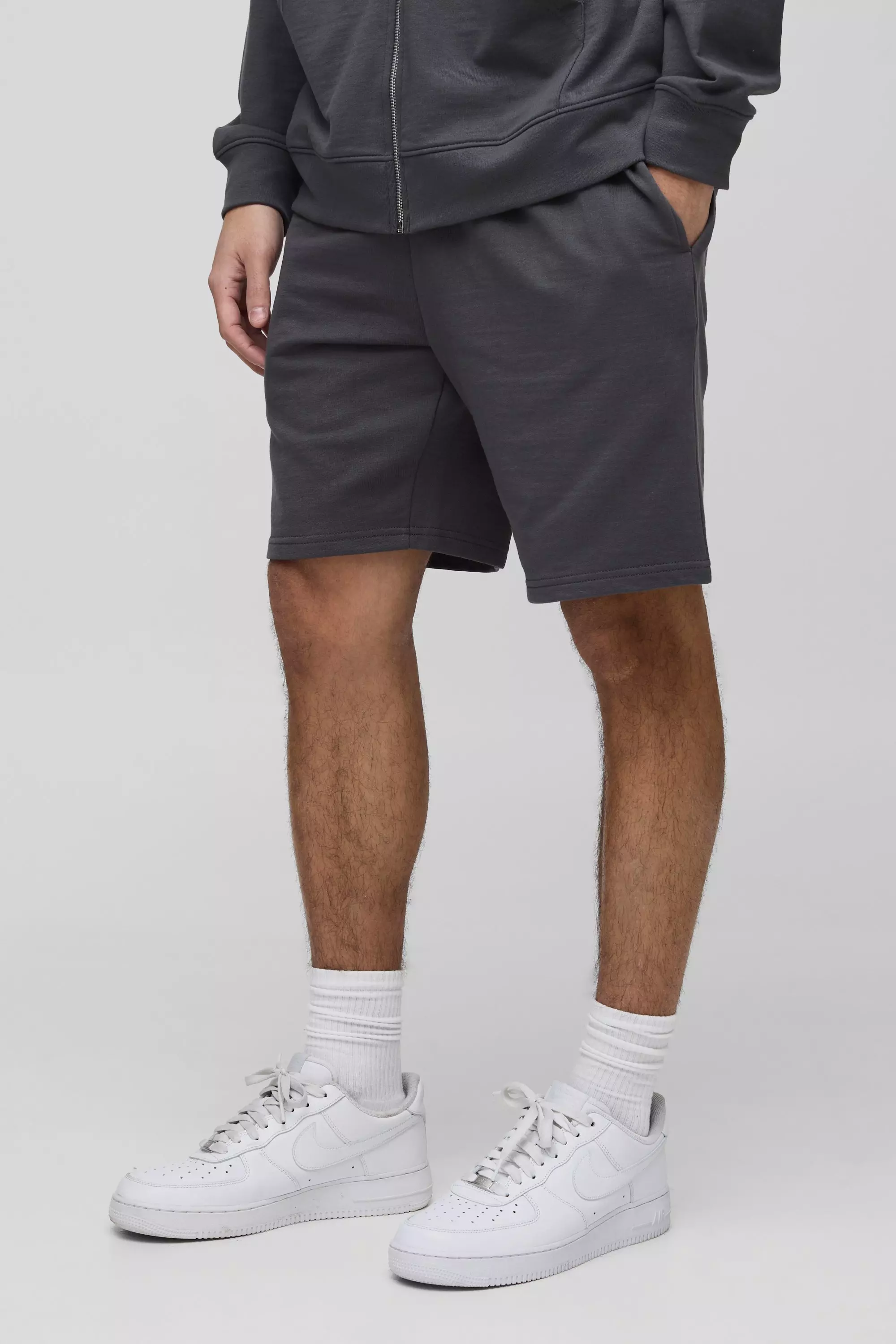 Charcoal 260GSM Loopback Basic Relaxed Fit Mid Length Shorts alternative image
