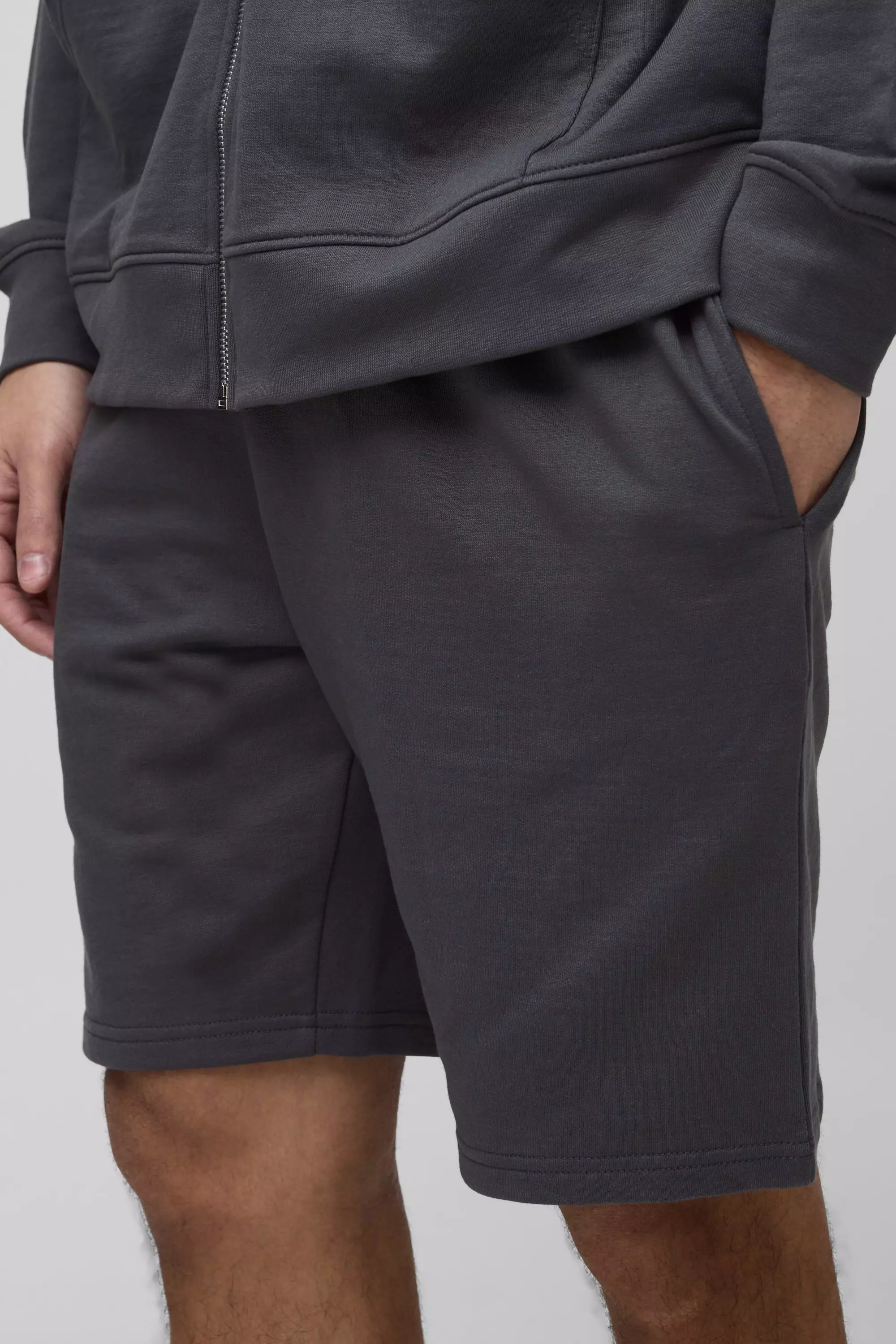 Charcoal 260GSM Loopback Basic Relaxed Fit Mid Length Shorts alternative image
