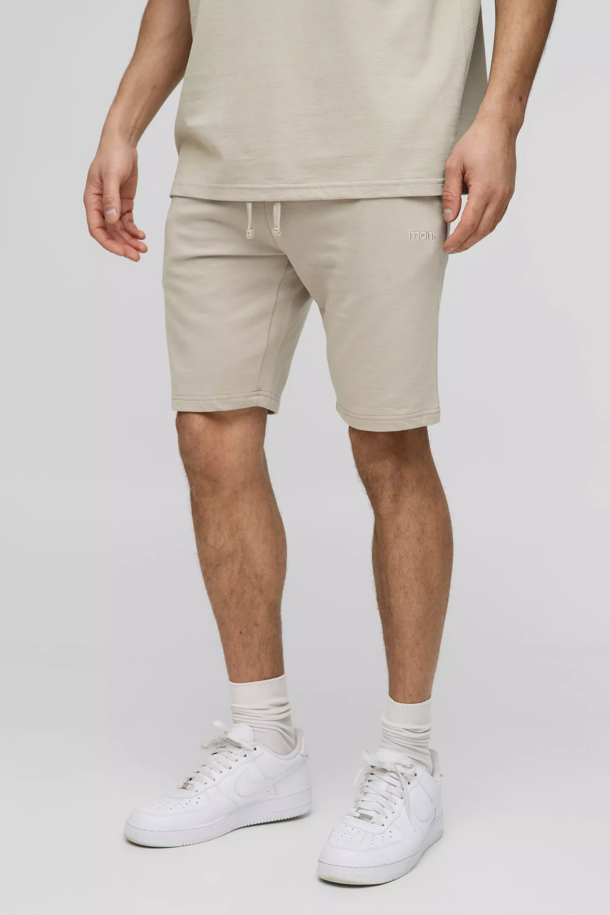 260GSM Loopback Basic MAN. Slim Fit Mid Length Shorts Light khaki
