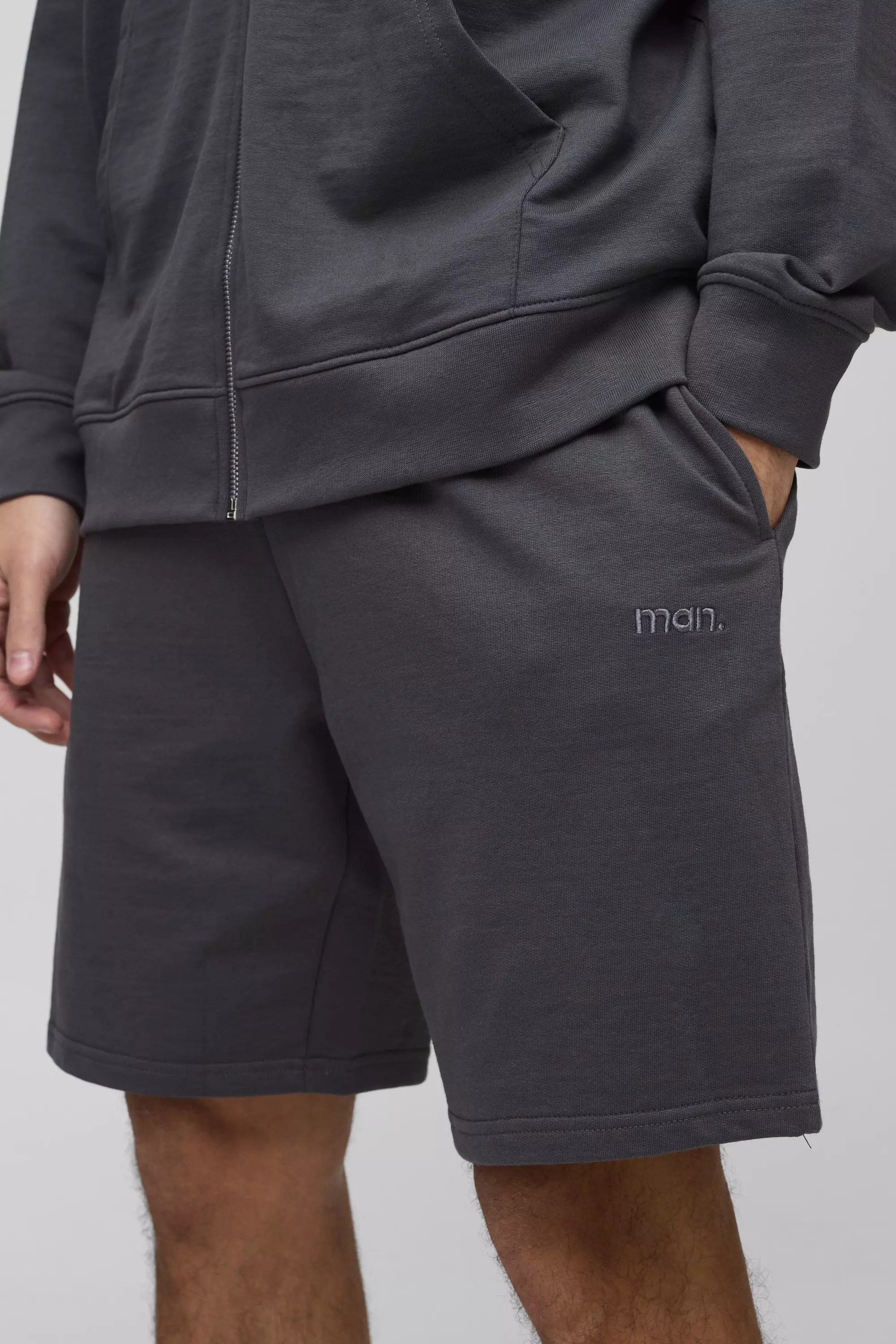 Charcoal 260GSM Loopback Basic MAN. Relaxed Mid Length Shorts alternative image