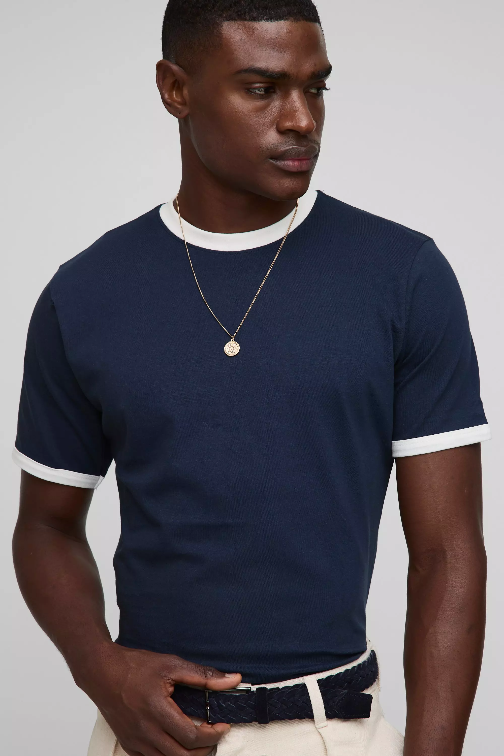 Regular Fit Ringer Crew Neck T-Shirt | boohooMAN USA