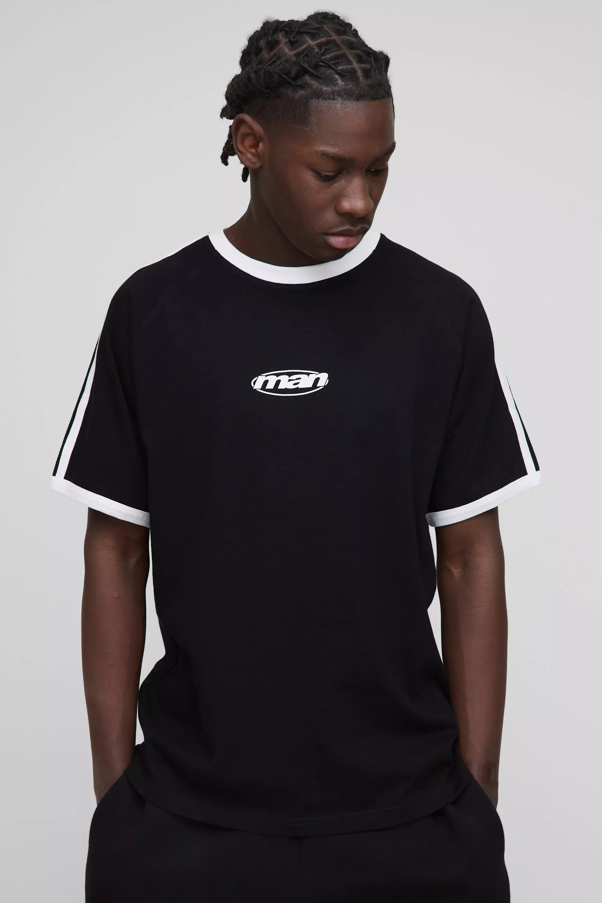 Regular Fit Man Raglan Sleeve Ringer T-Shirt Black