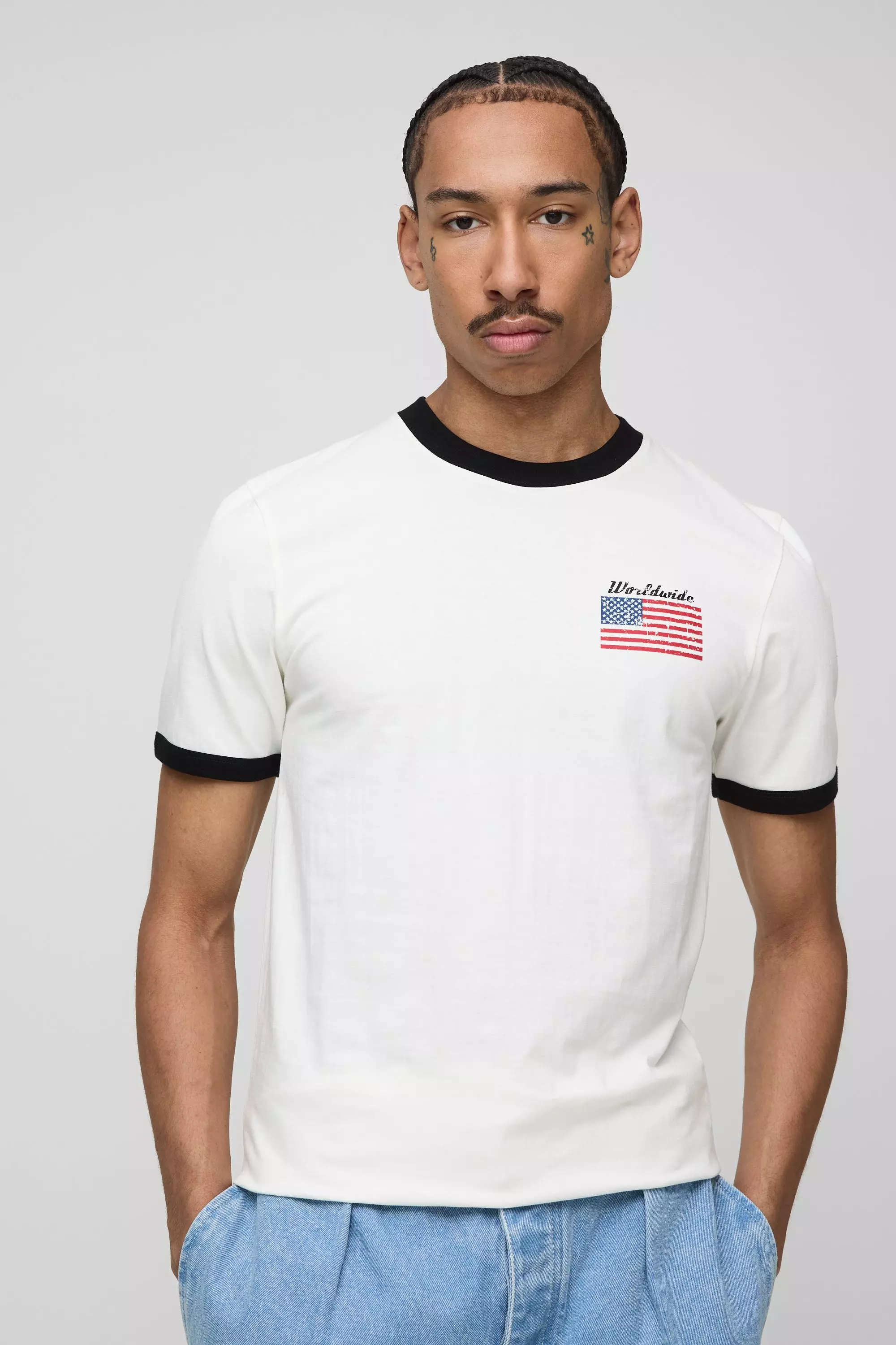 Muscle Fit USA Ringer T-Shirt Ecru
