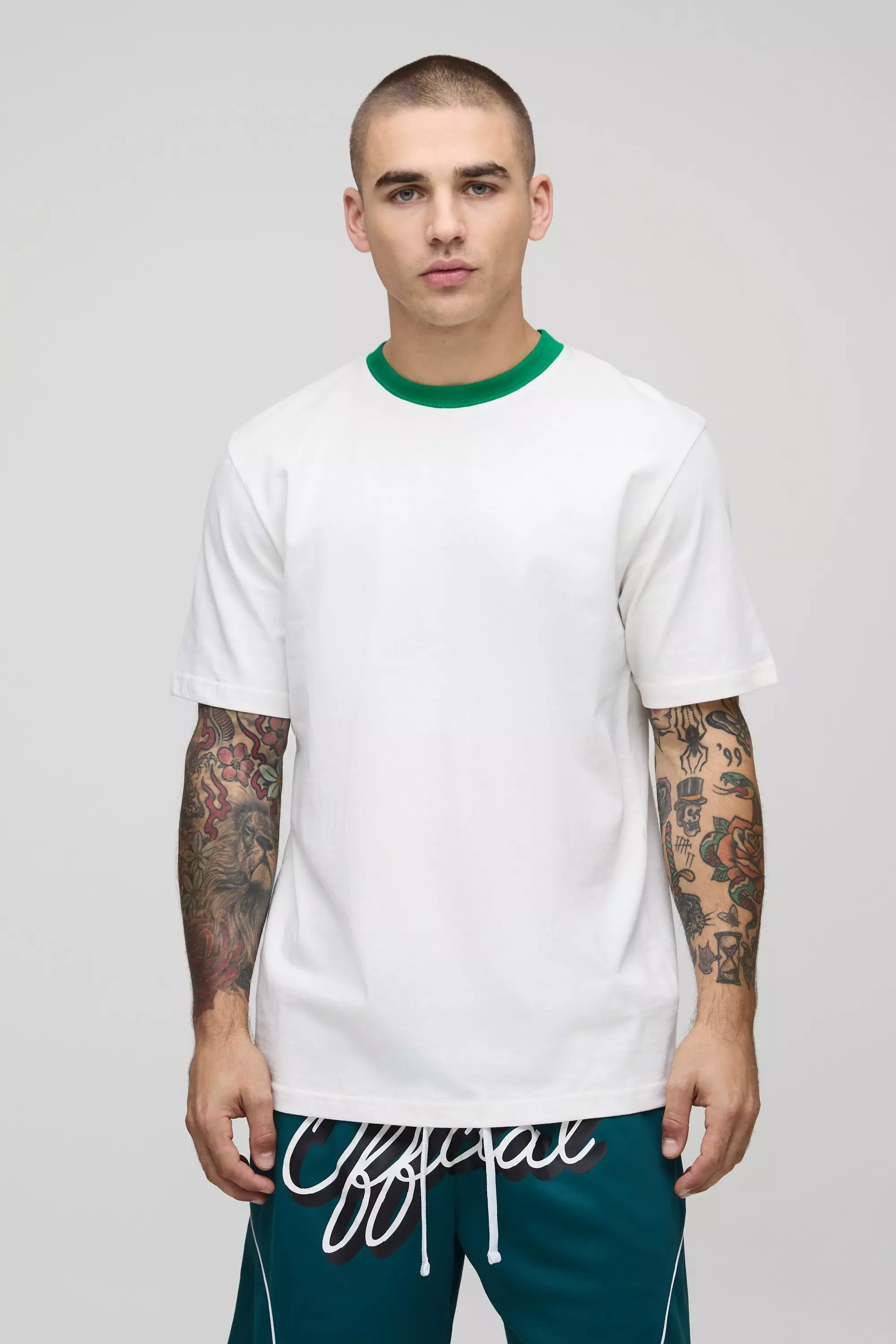 Regular Fit Ringer Crew Neck T-Shirt Green