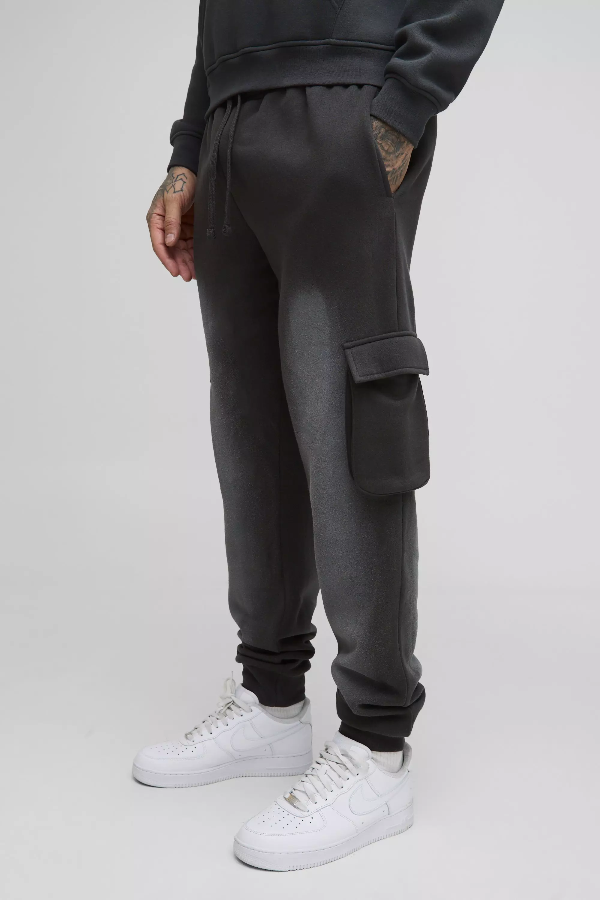 Charcoal Tall Regular Fit Washed Cargo Sweatpants alternative image