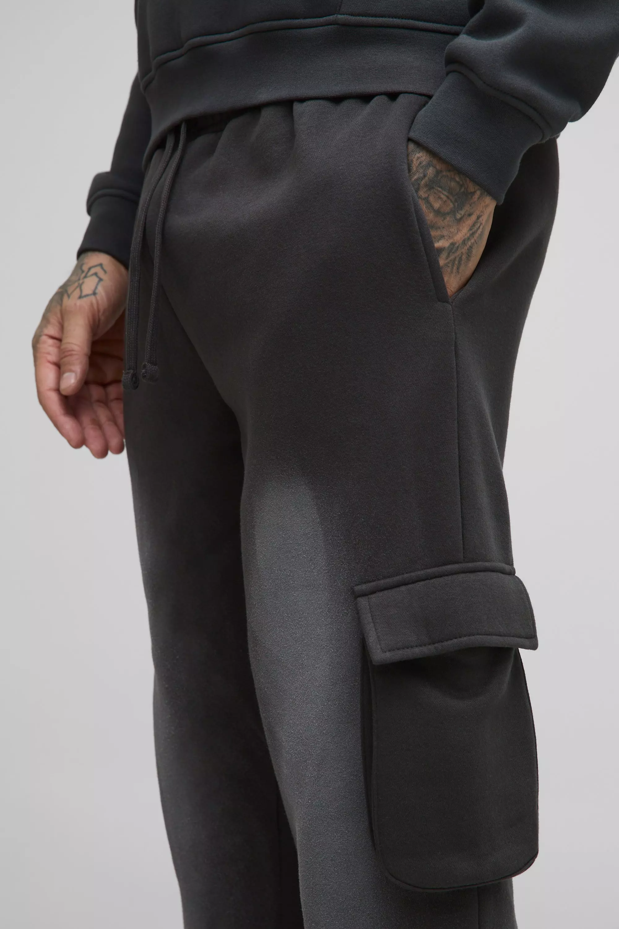 Charcoal Tall Regular Fit Washed Cargo Sweatpants alternative image