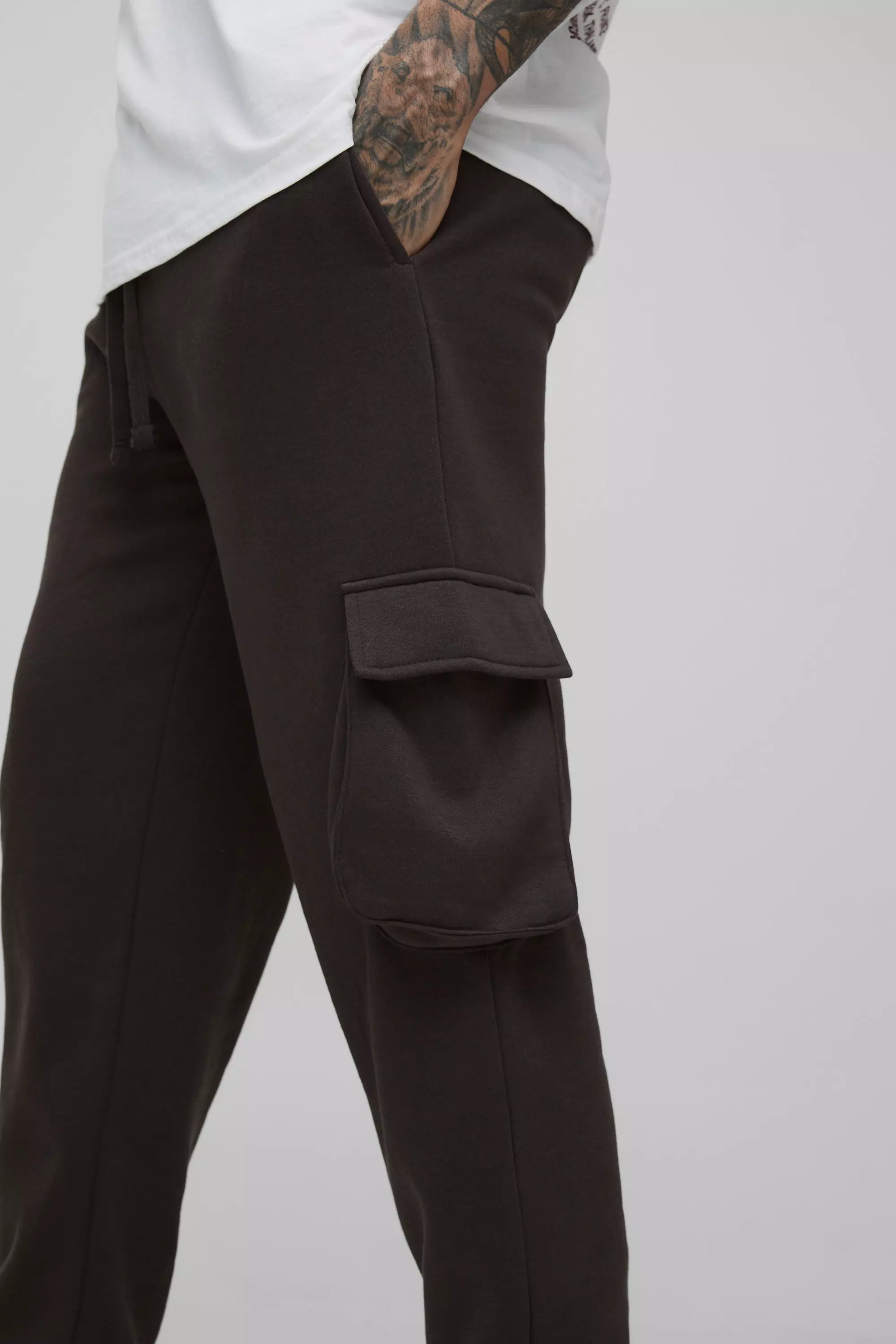 Chocolate Tall Regular Fit Cargo Sweatpants alternative image