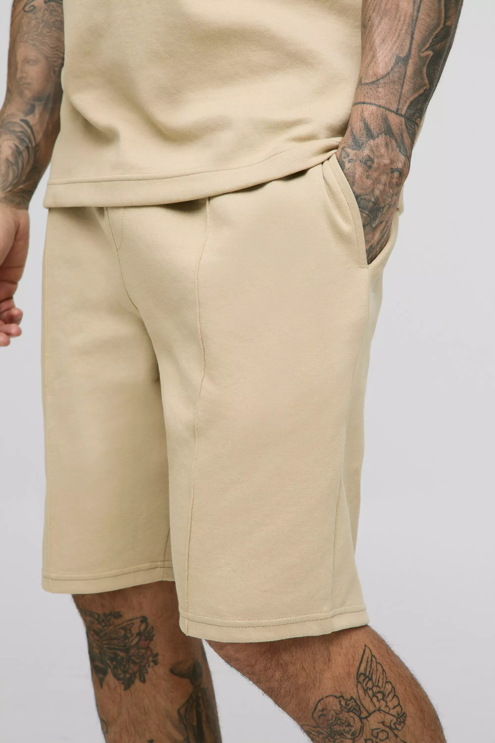 Tall - Ensemble à surpiqûres avec t-shirt et short, Stone autre image