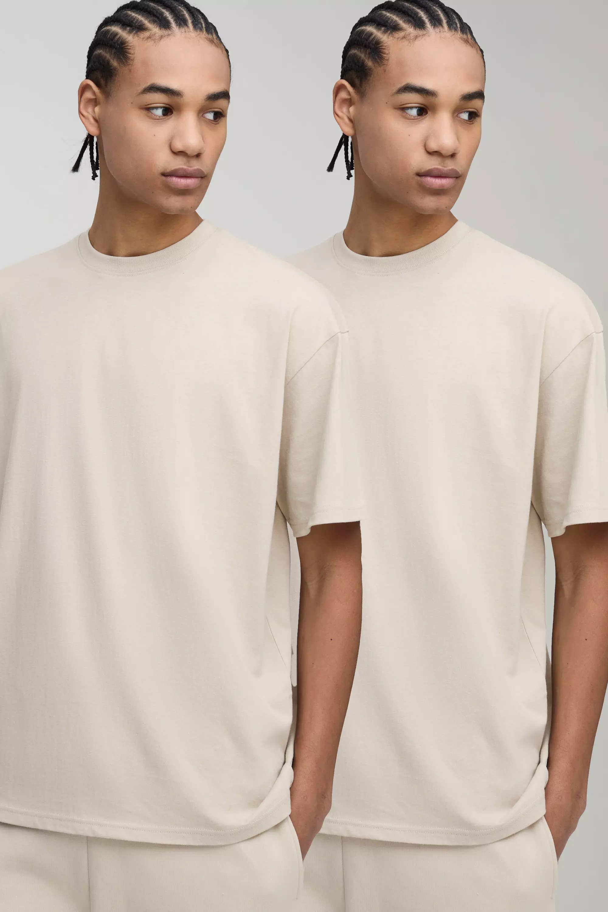 Multi 2 Pack Oversized Basic Crew Neck T-Shirts