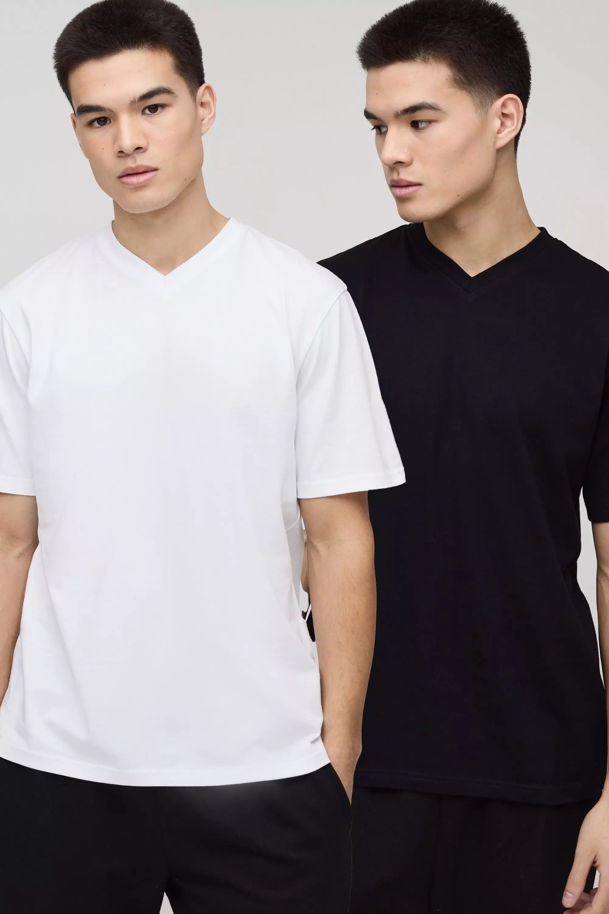 2 Pack Regular Fit V Neck T-Shirts mono