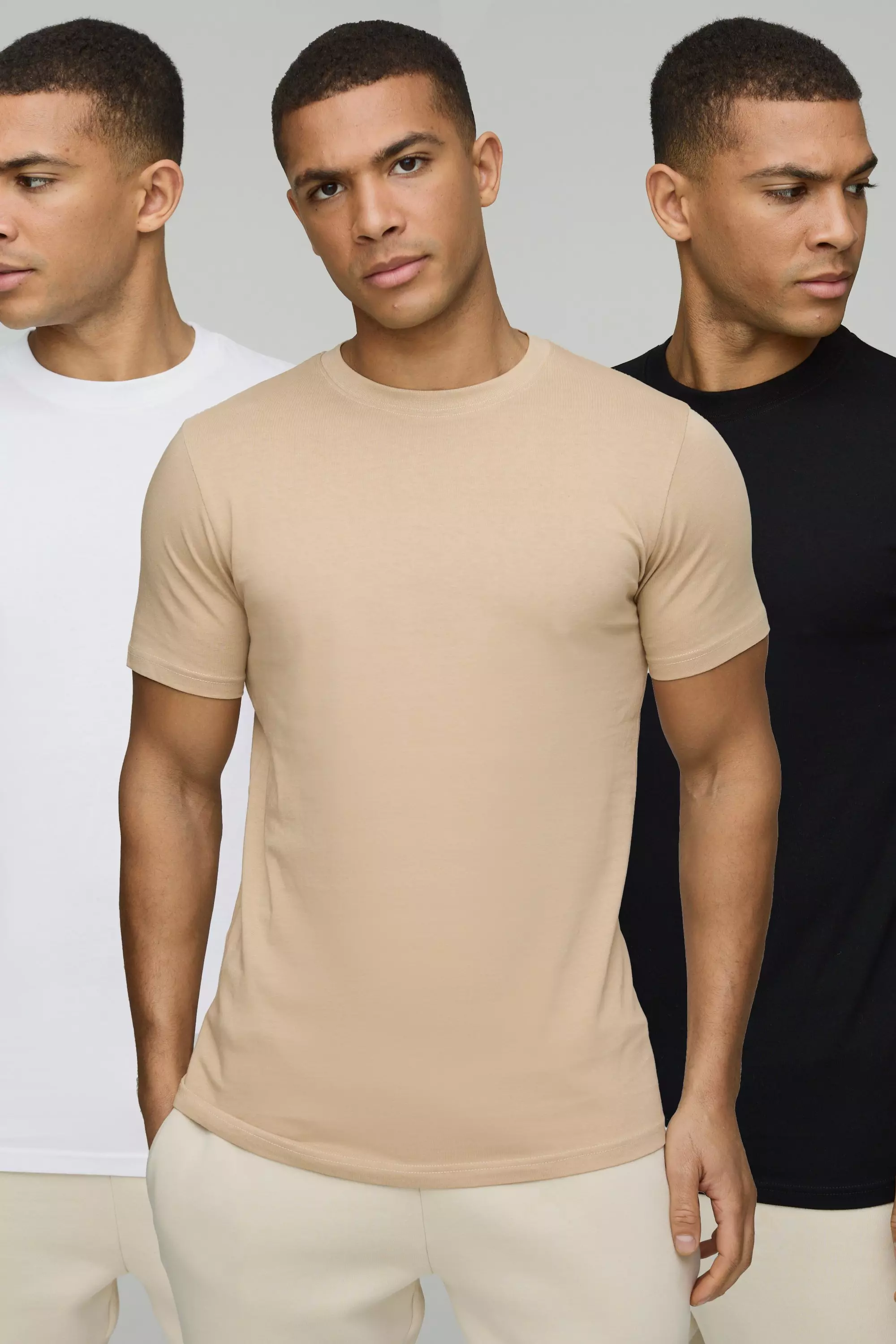 3 Pack Slim Fit Crew Neck T-Shirts Multi