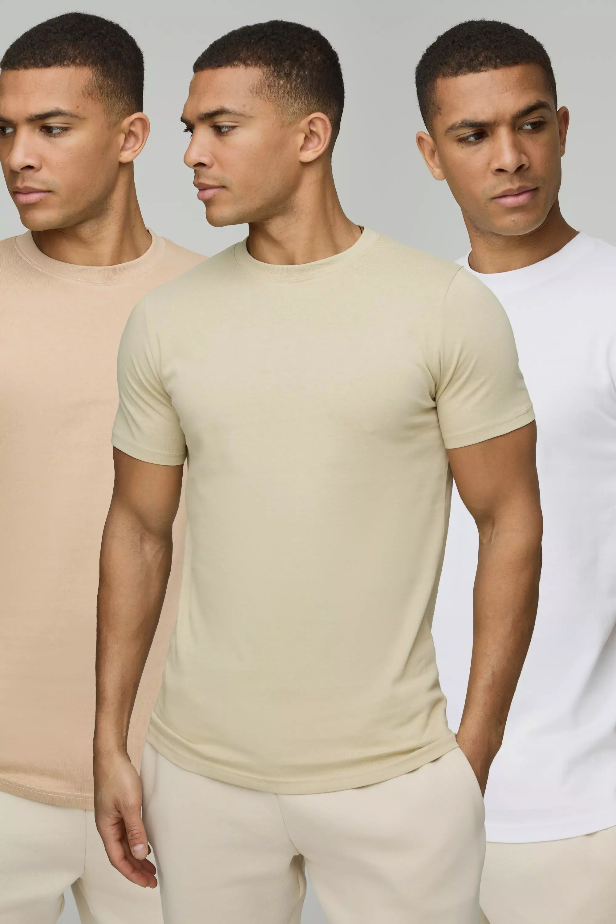 3 Pack Slim Fit Crew Neck T-Shirts Multi