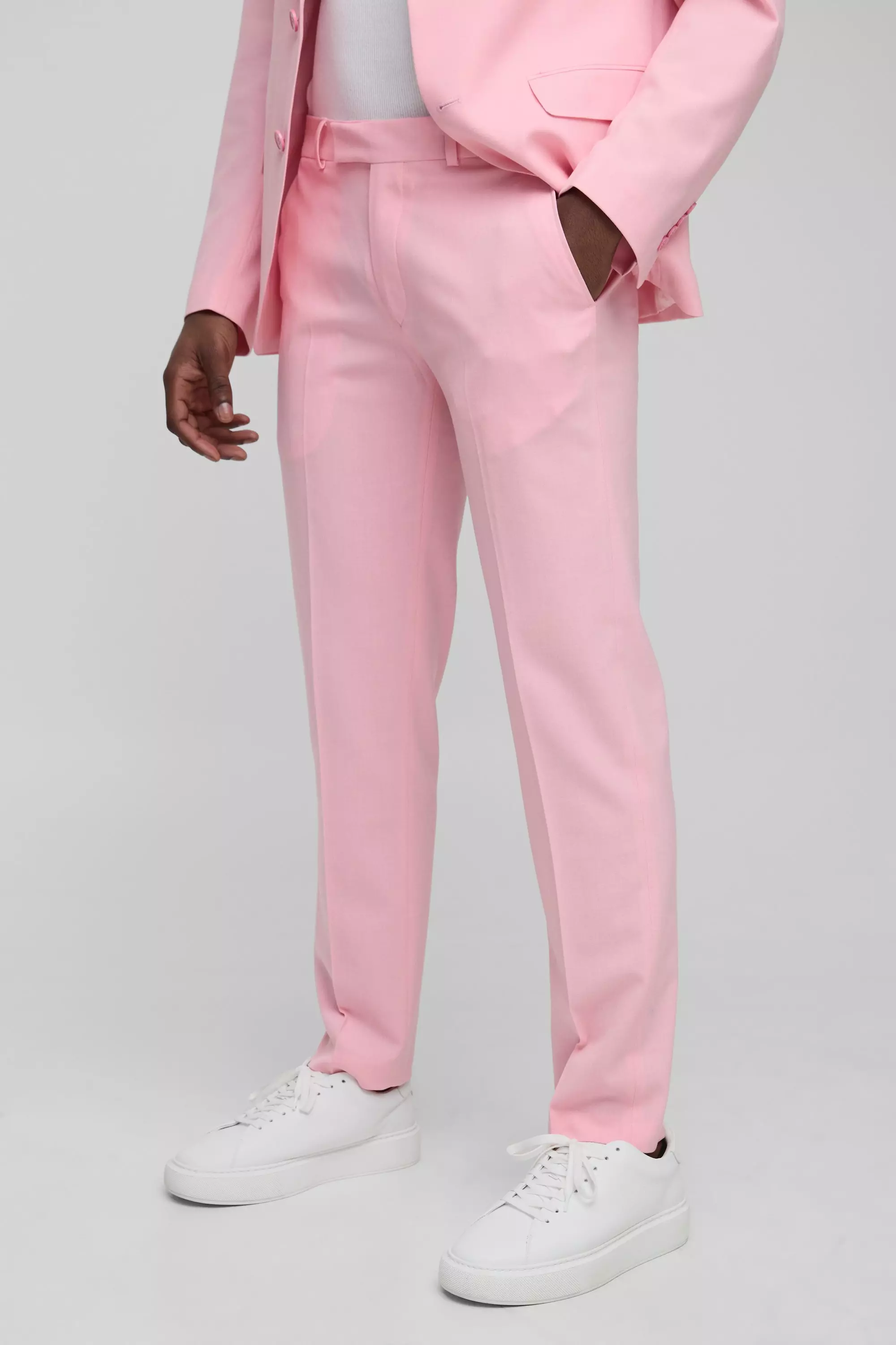 Pink Slim Fit Fixed Waistband Suit Pants alternative image