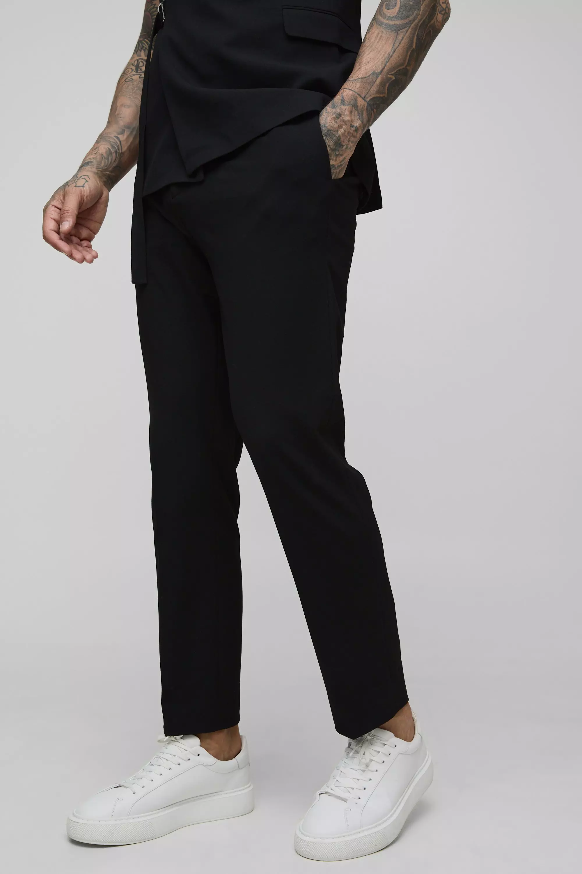 Black Straight Fit Pleat Front Fixed Waistband Suit Trousers alternative image