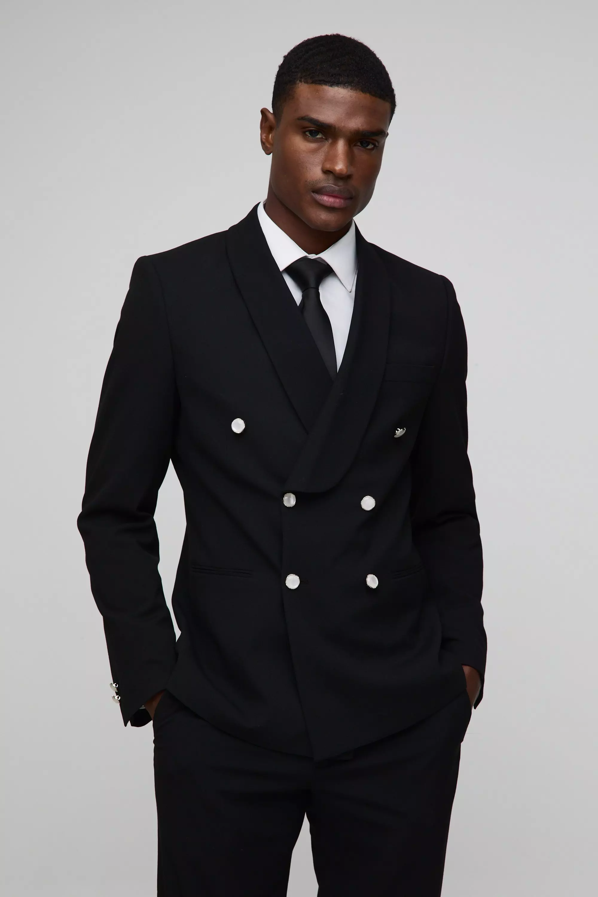 スーツ Double-breasted setup & shirt & tie Athletic Fit Stretch Blazer - Black Double Breasted
