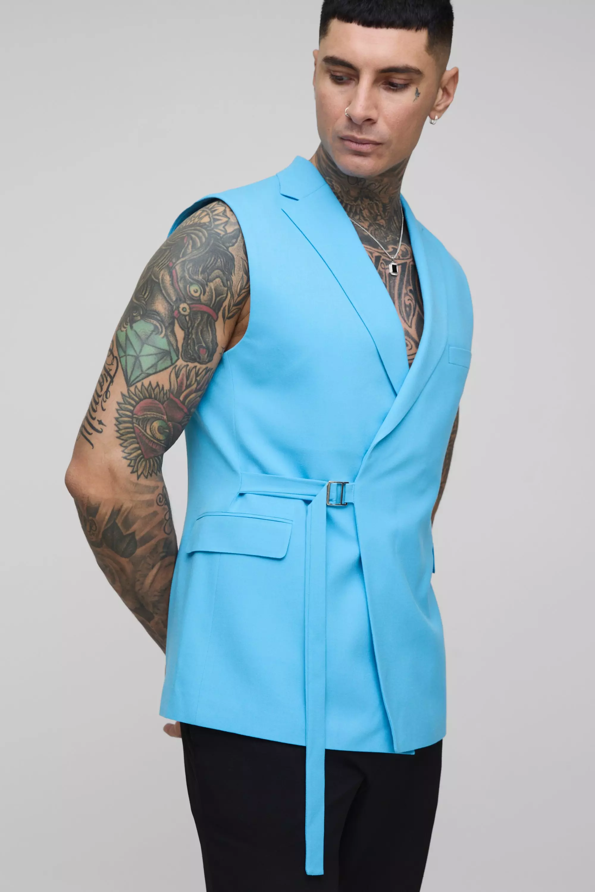 Bright blue Fixed Waistband Slim Fit Suit Trousers alternative image