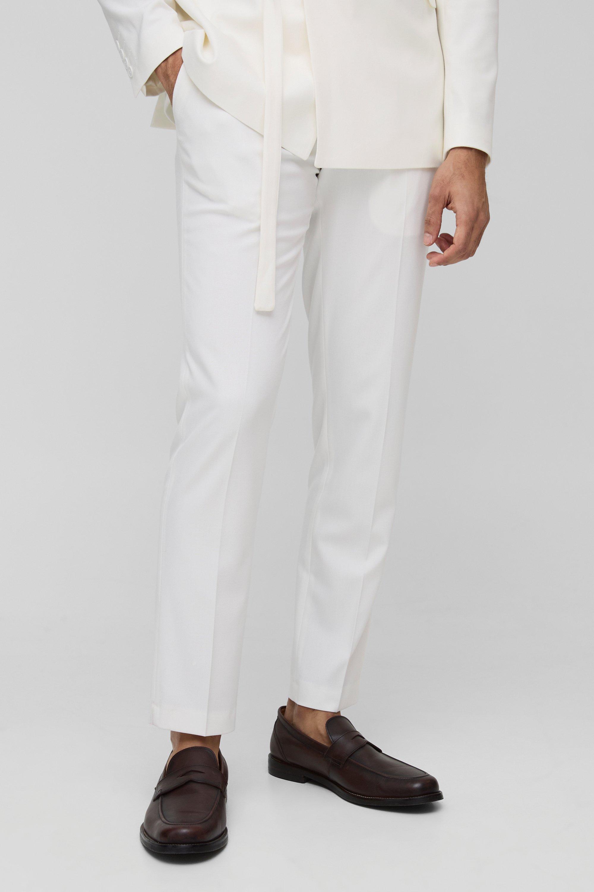 Pantaloni Completo Slim Fit A Zampa Con Vita Fissa, White