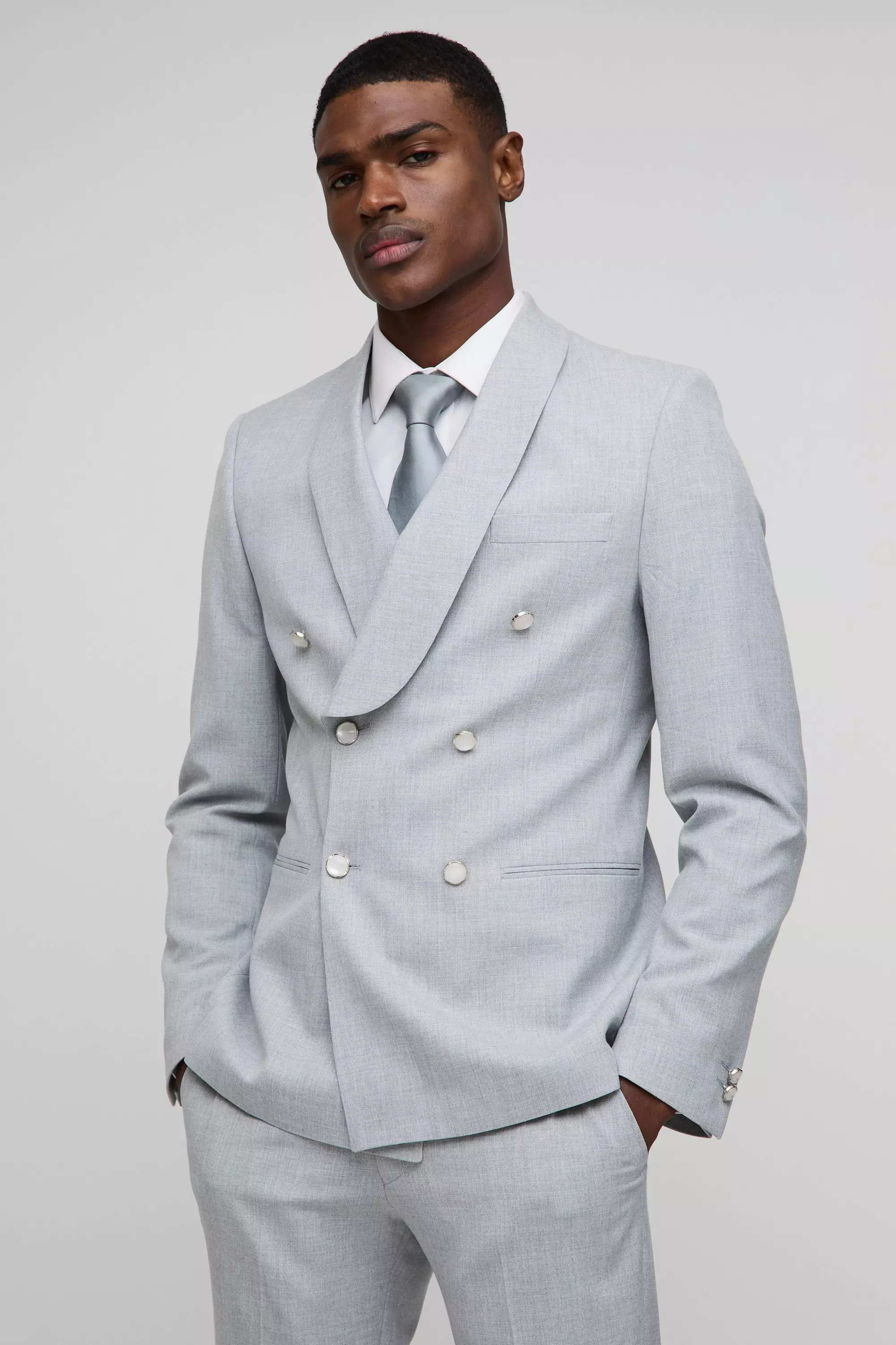 Veste de costume croisée droite, Light grey autre image