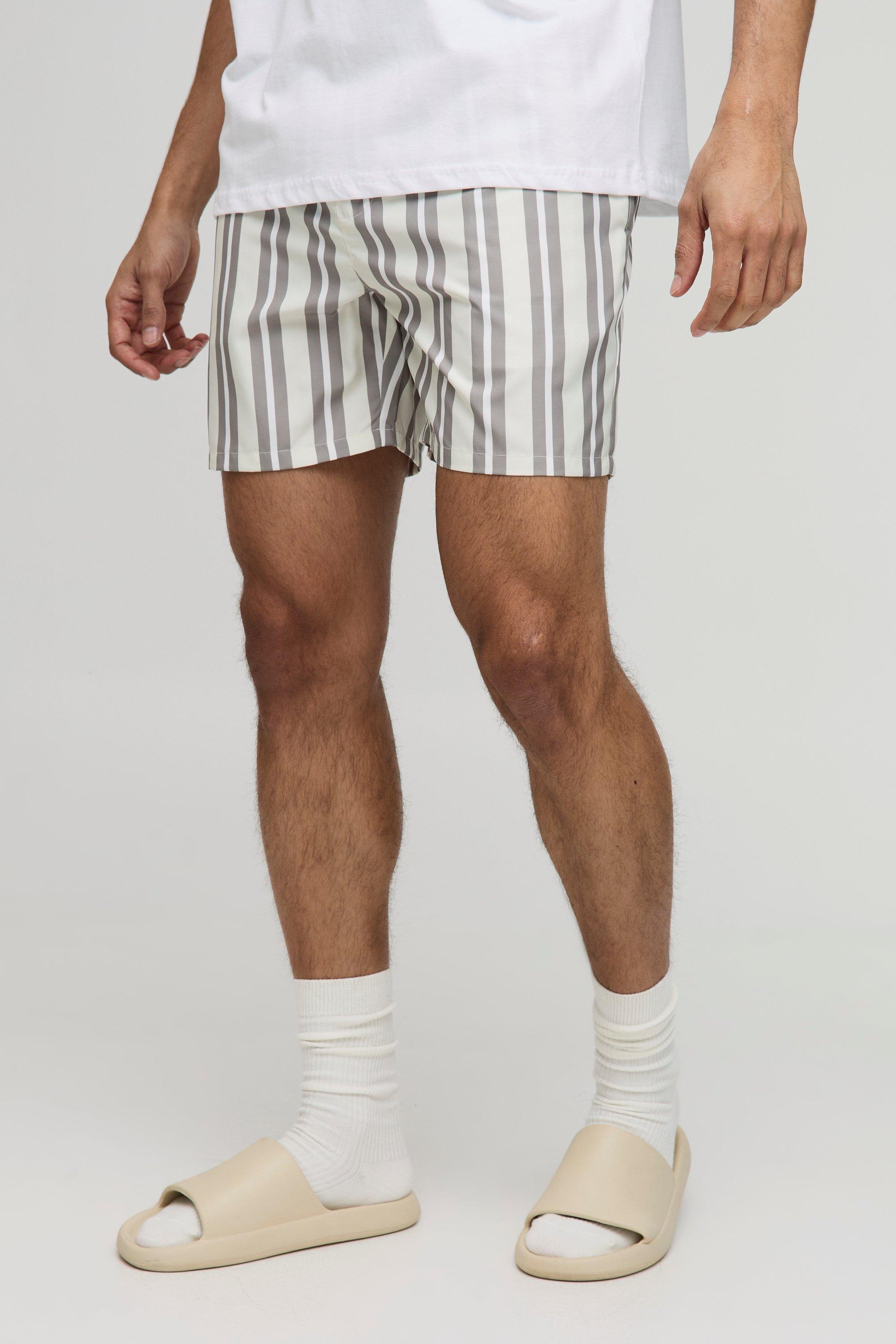 Regular Mid Length Stripe Swim Trunks | boohooMAN USA