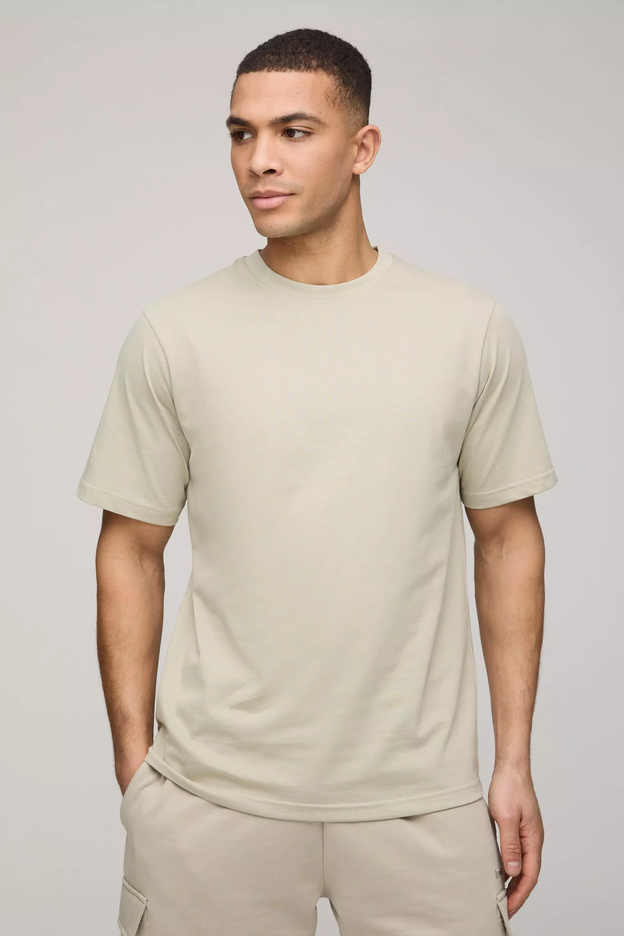 Light khaki Basic T-Shirt Met Crewneck alternatieve afbeelding