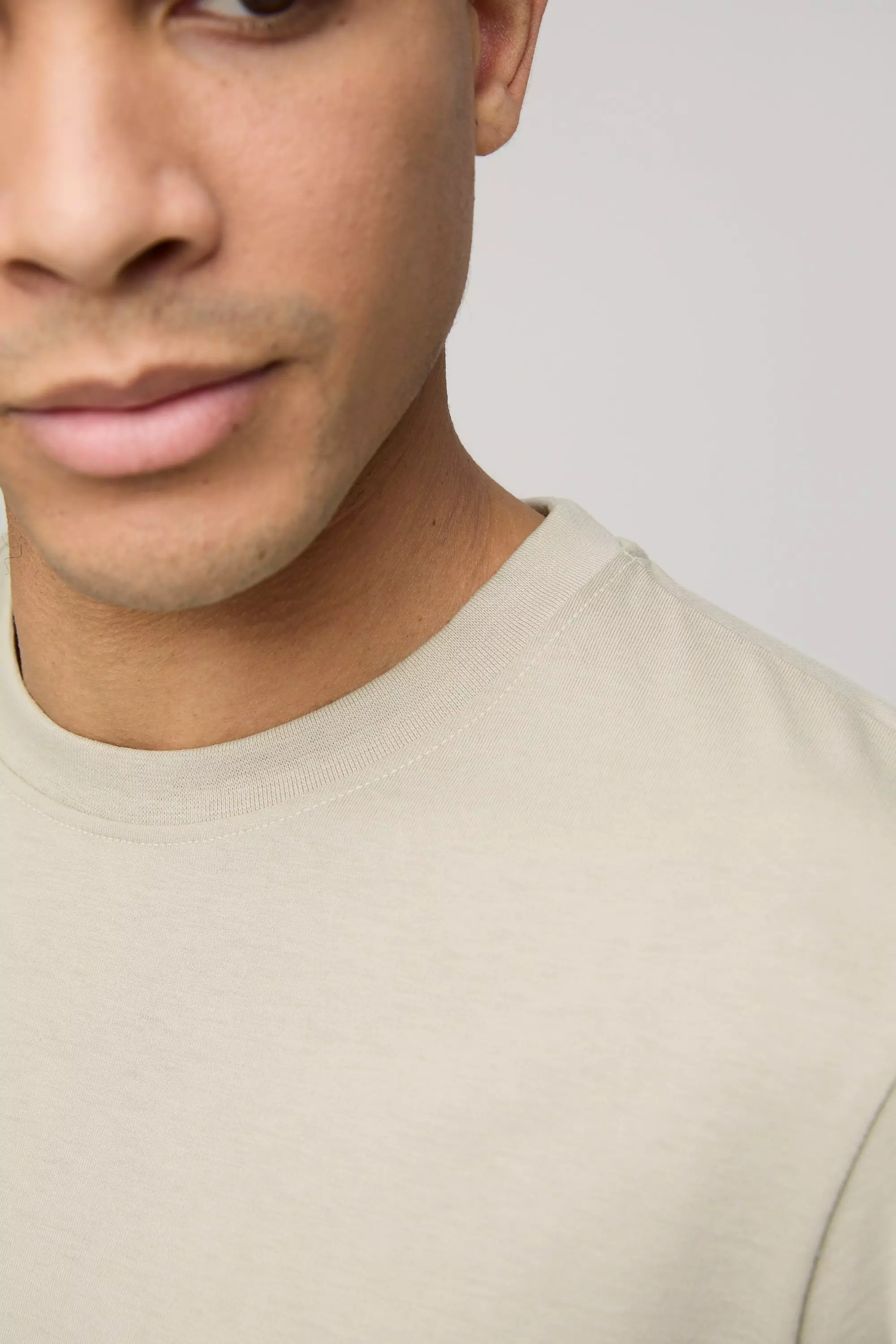 Light khaki Basic T-Shirt Met Crewneck alternatieve afbeelding