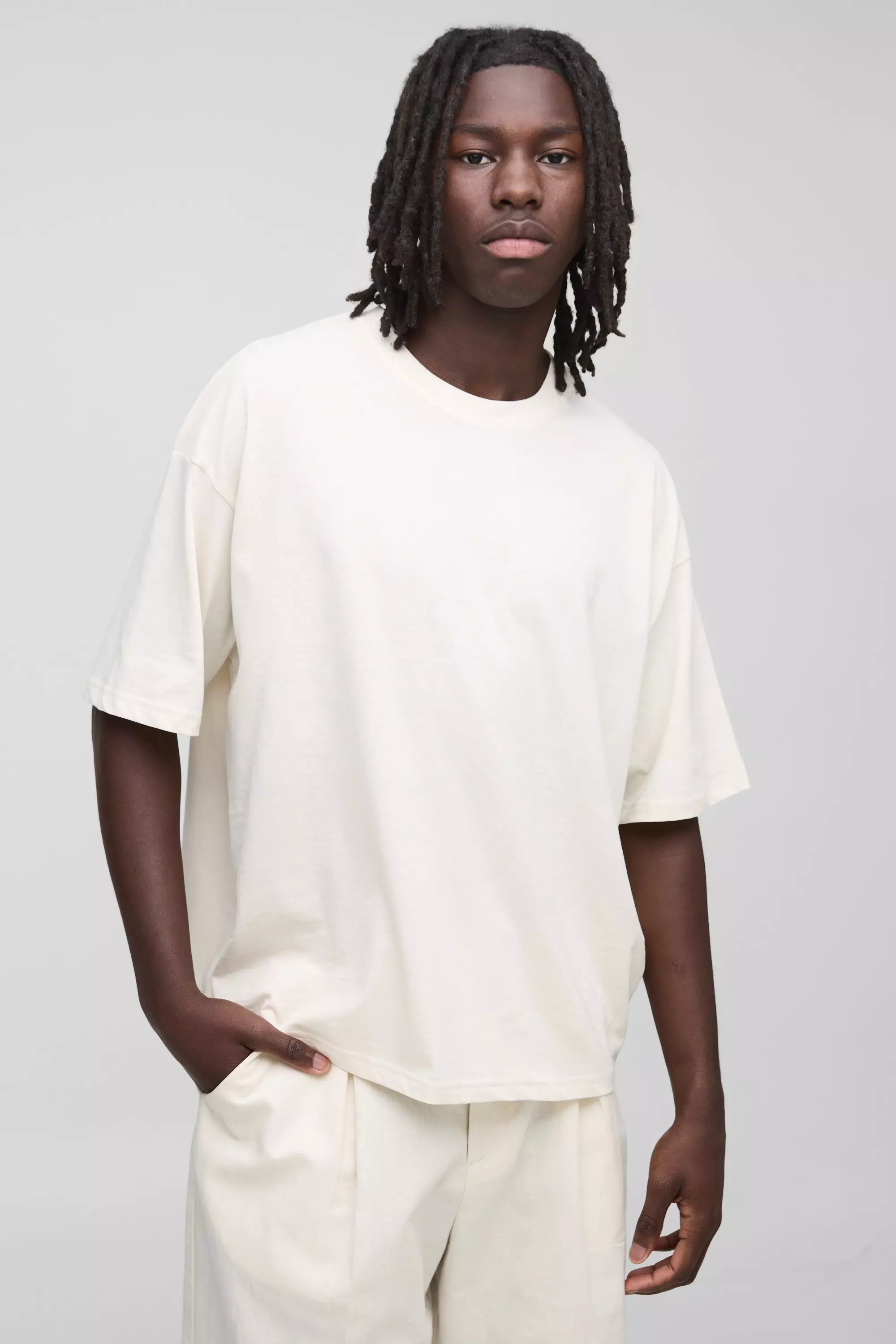 Beige Basic Oversized Boxy Crew Neck T-shirt alternative image
