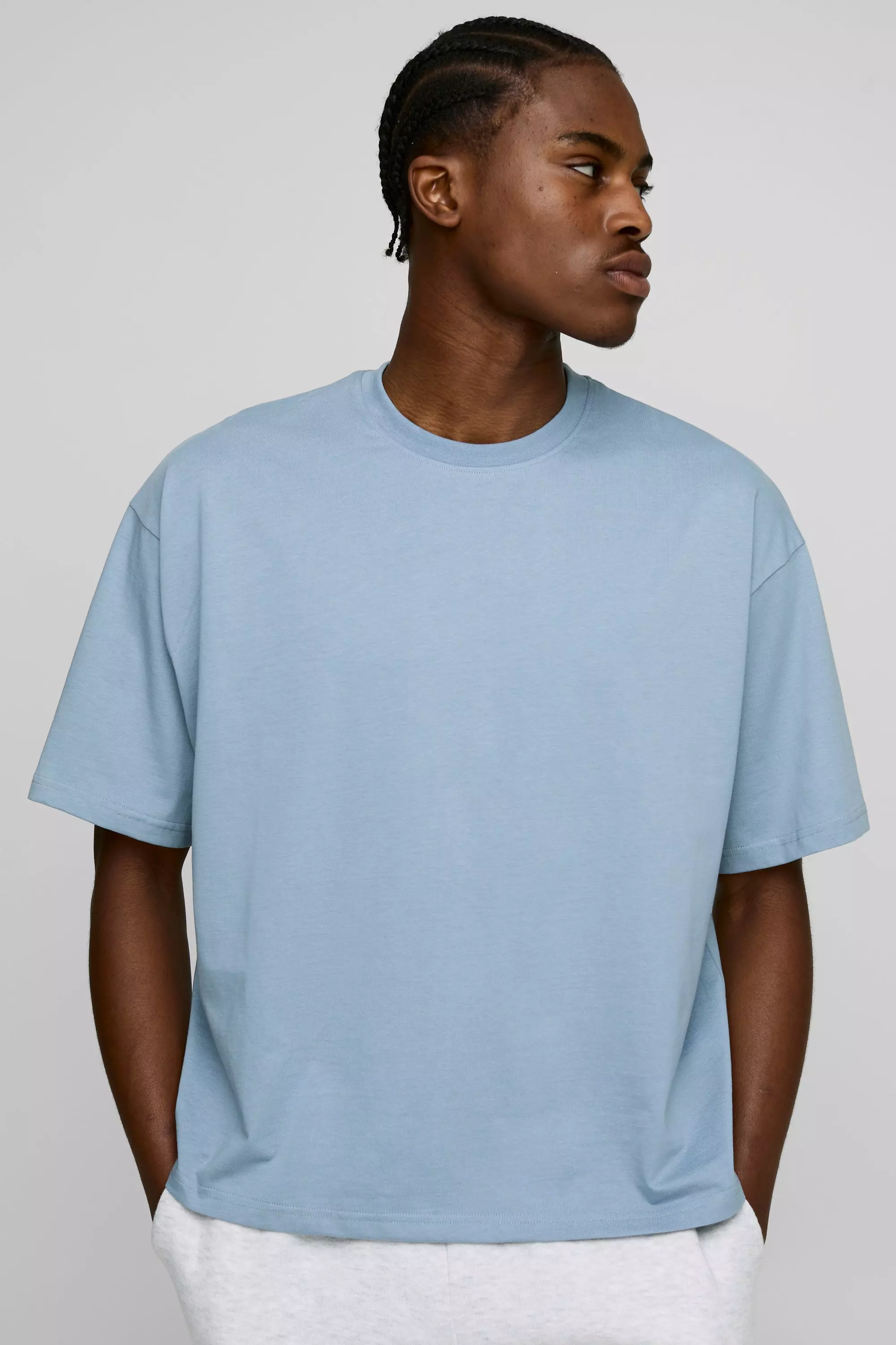 Powder blue Basic Oversized Boxy Crew Neck T-shirt alternative image