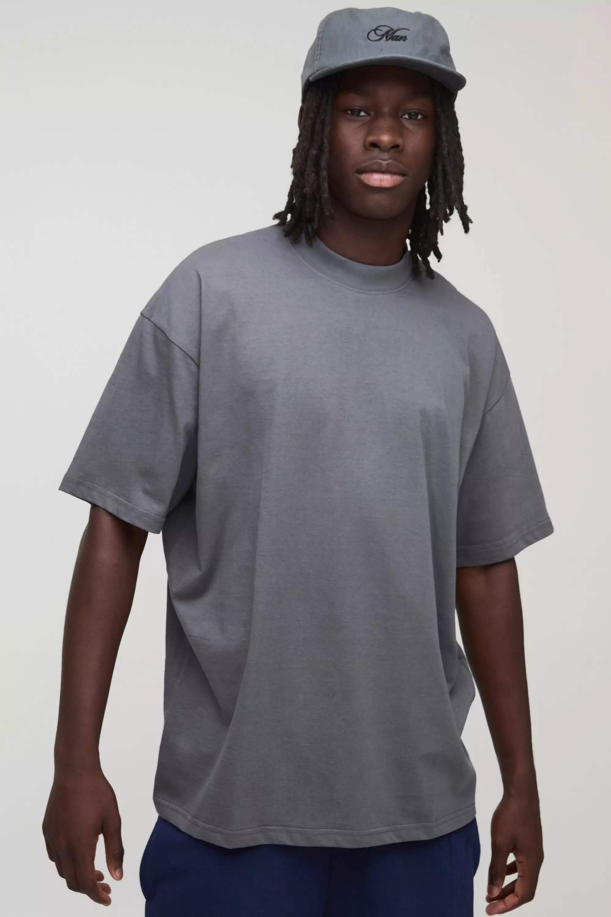 Charcoal Basic Oversized Extended Neck T-Shirt alternative image