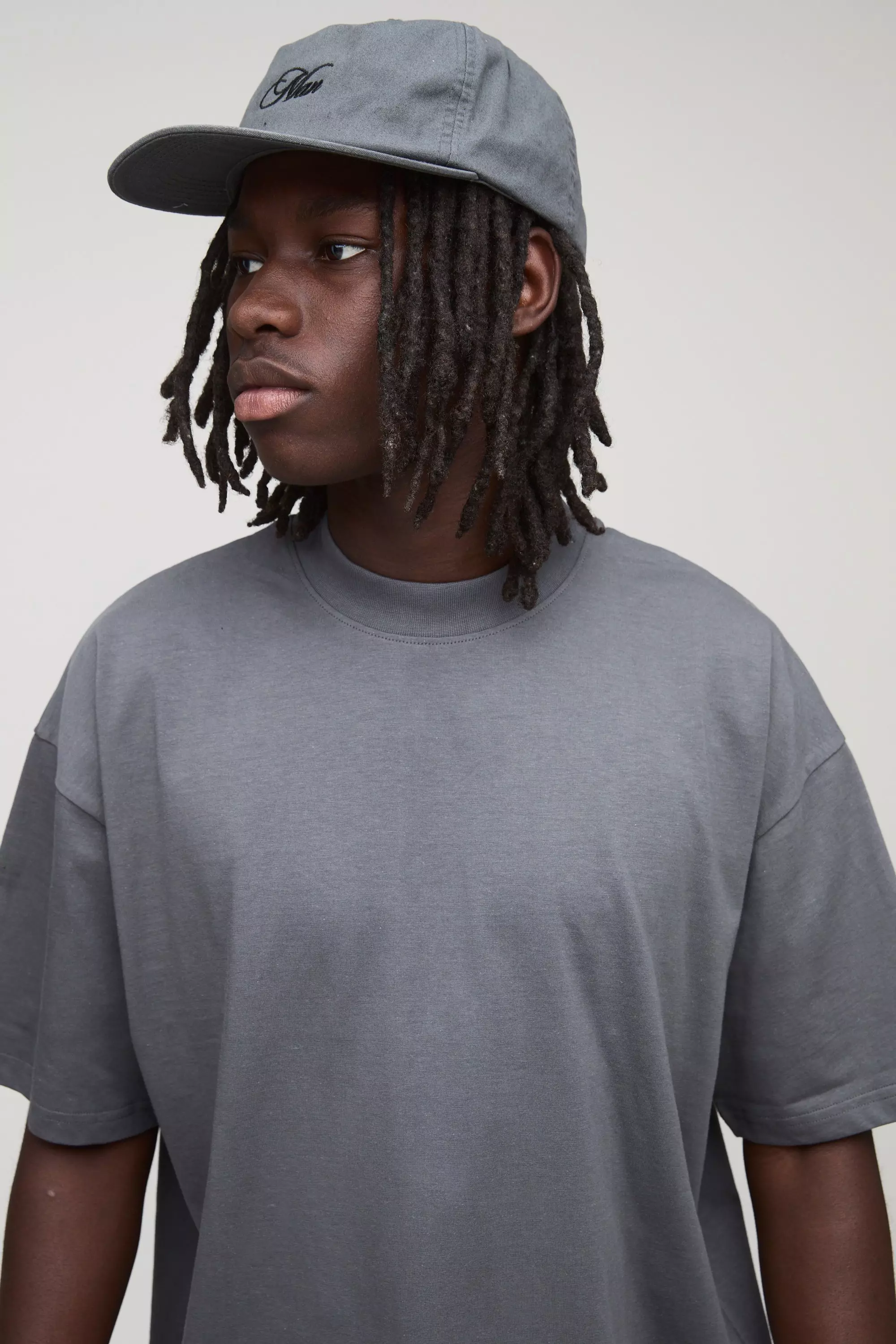 Charcoal Basic Oversized Extended Neck T-Shirt alternative image