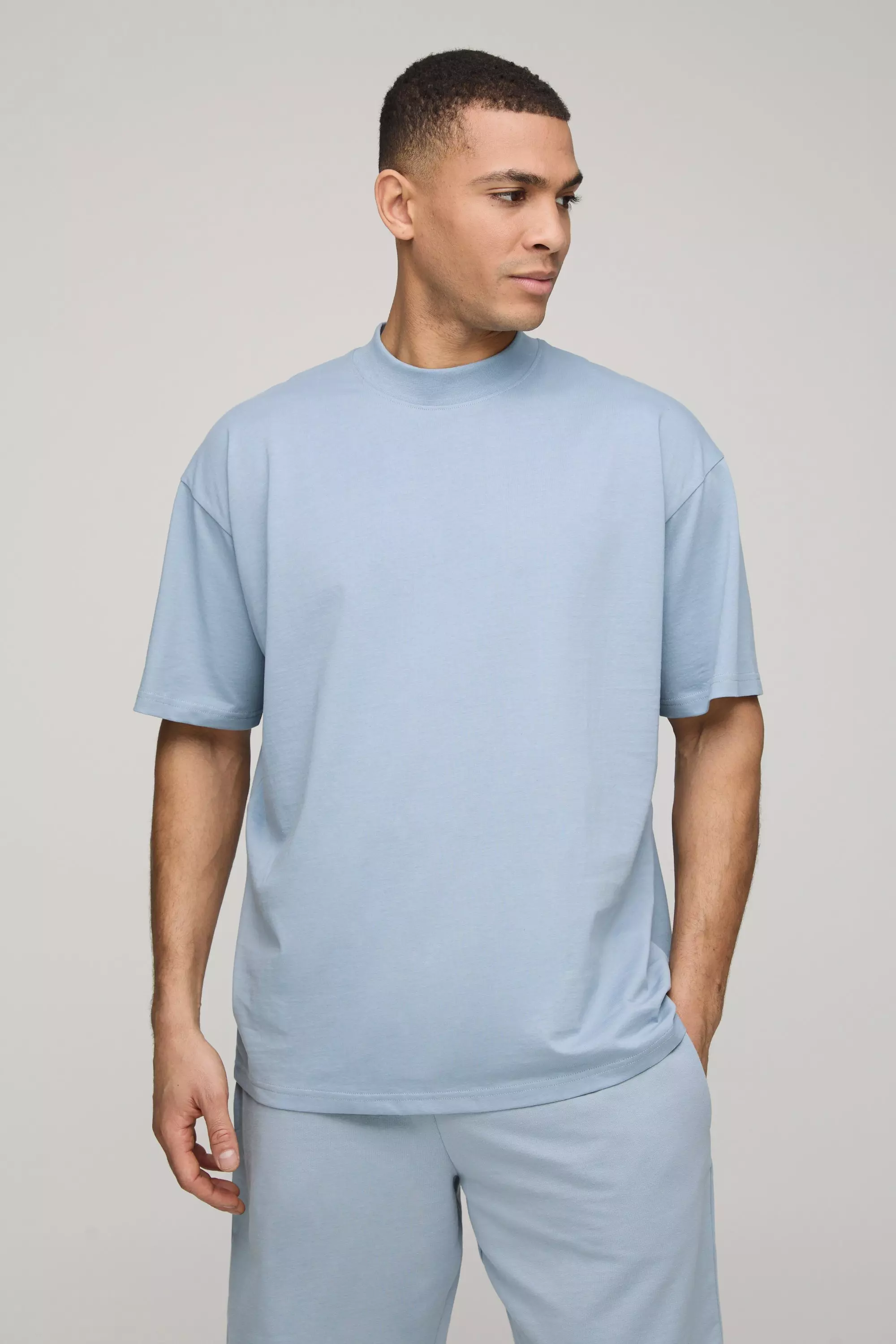 Powder blue Basic Oversized Extended Neck T-Shirt alternative image
