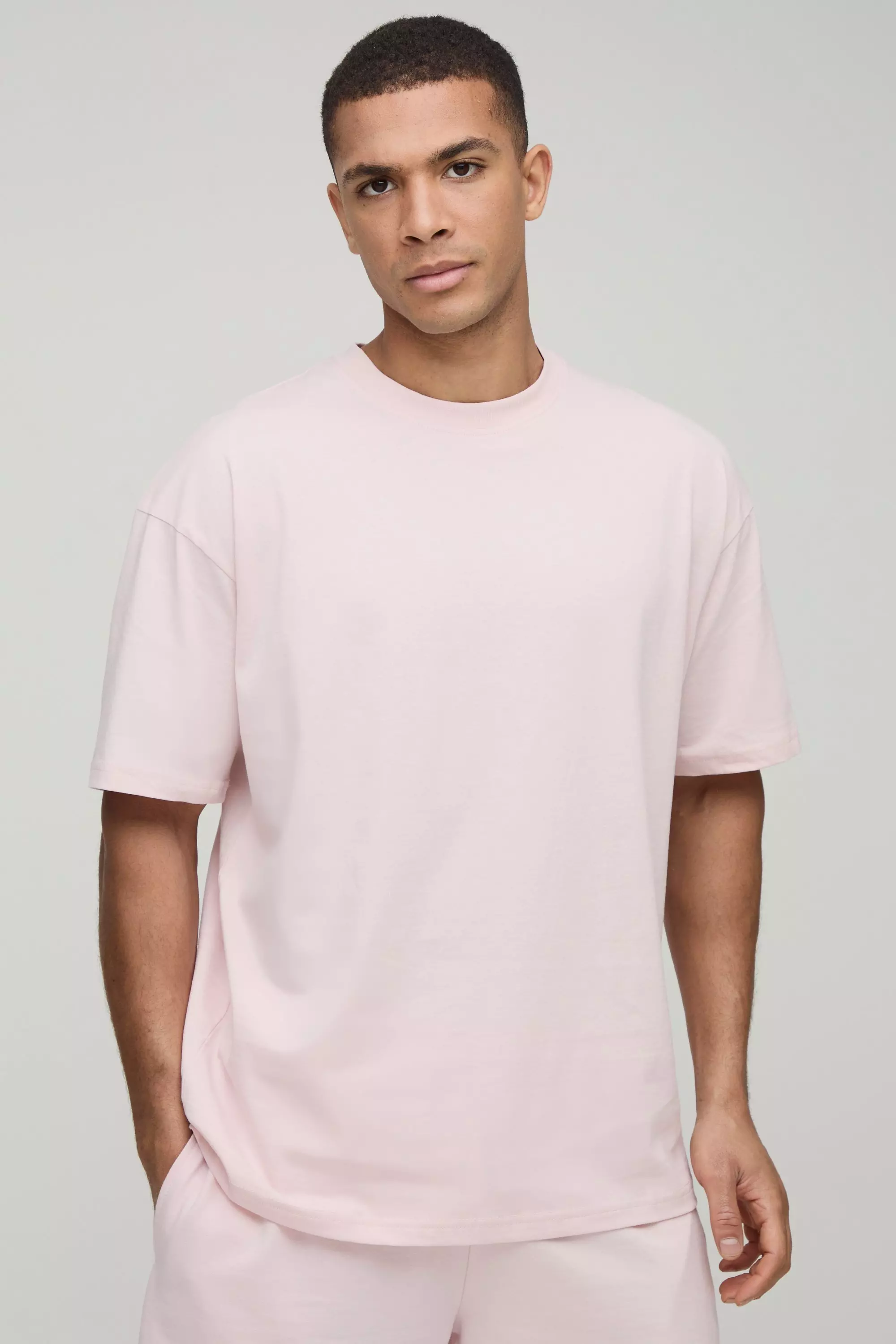 Pink Oversized Basic Crew Neck T-shirt