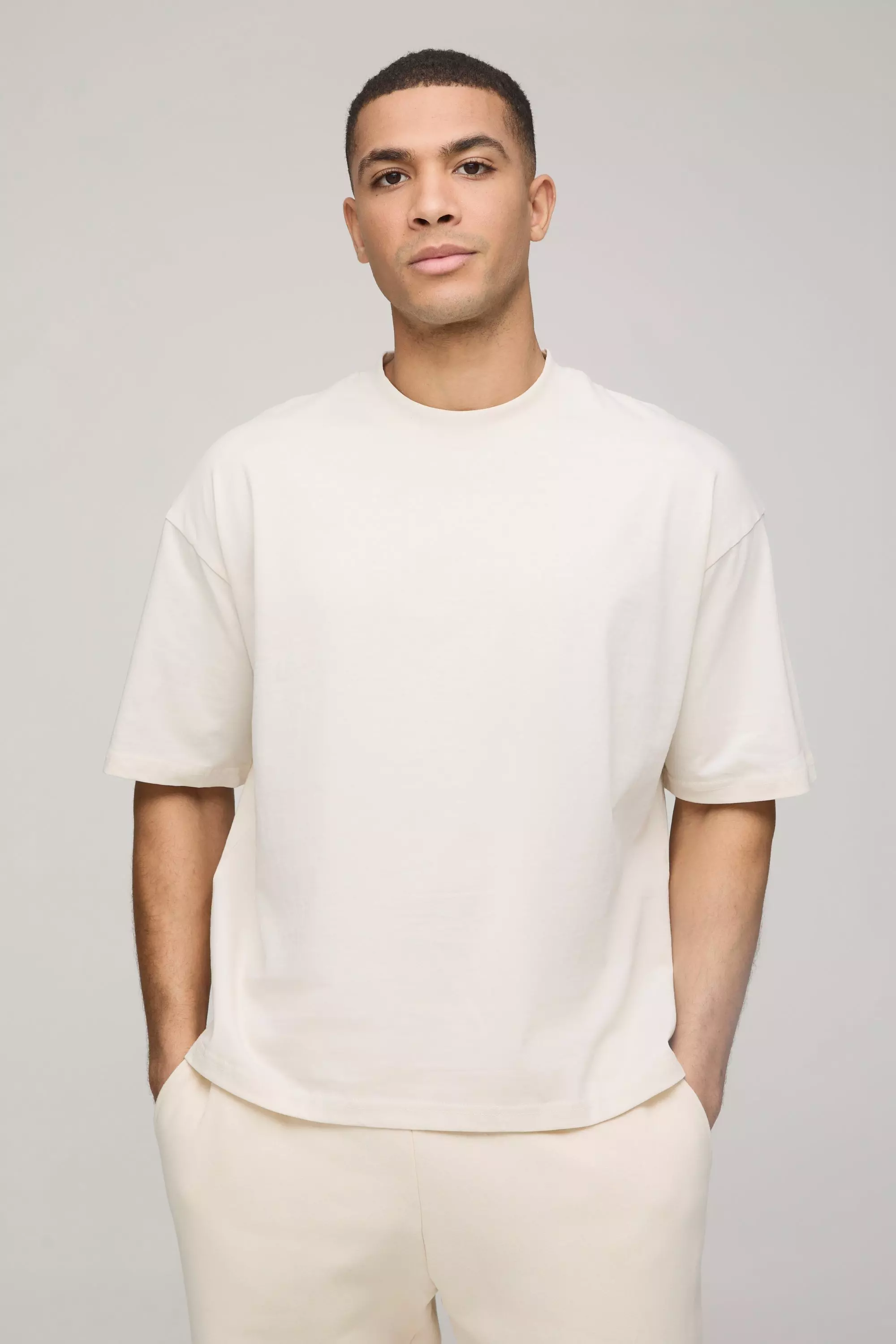 T-shirt oversize à col montant, Beige autre image