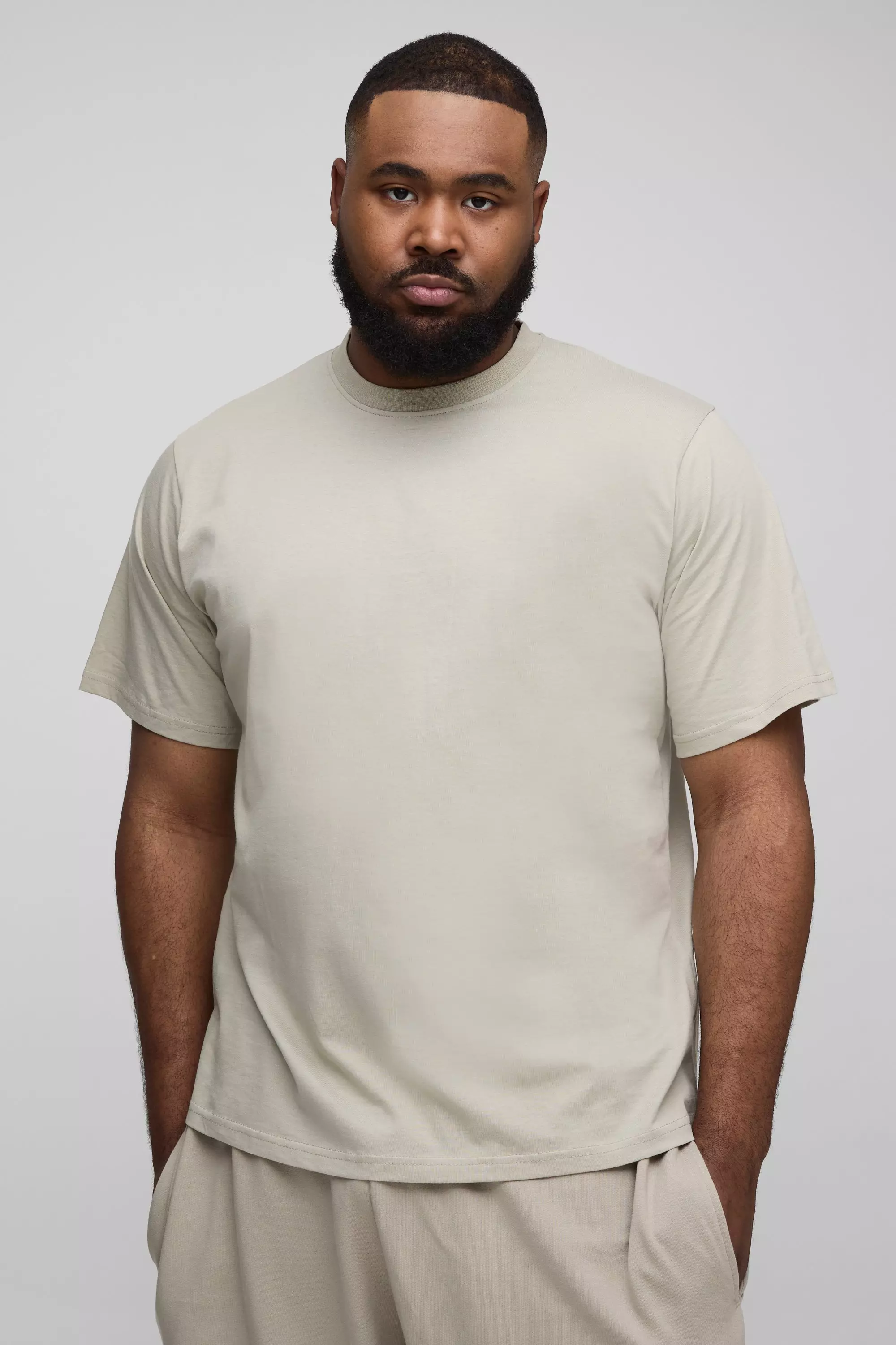 Light khaki Plus Basic Regular Fit Crew Neck T-Shirt alternative image