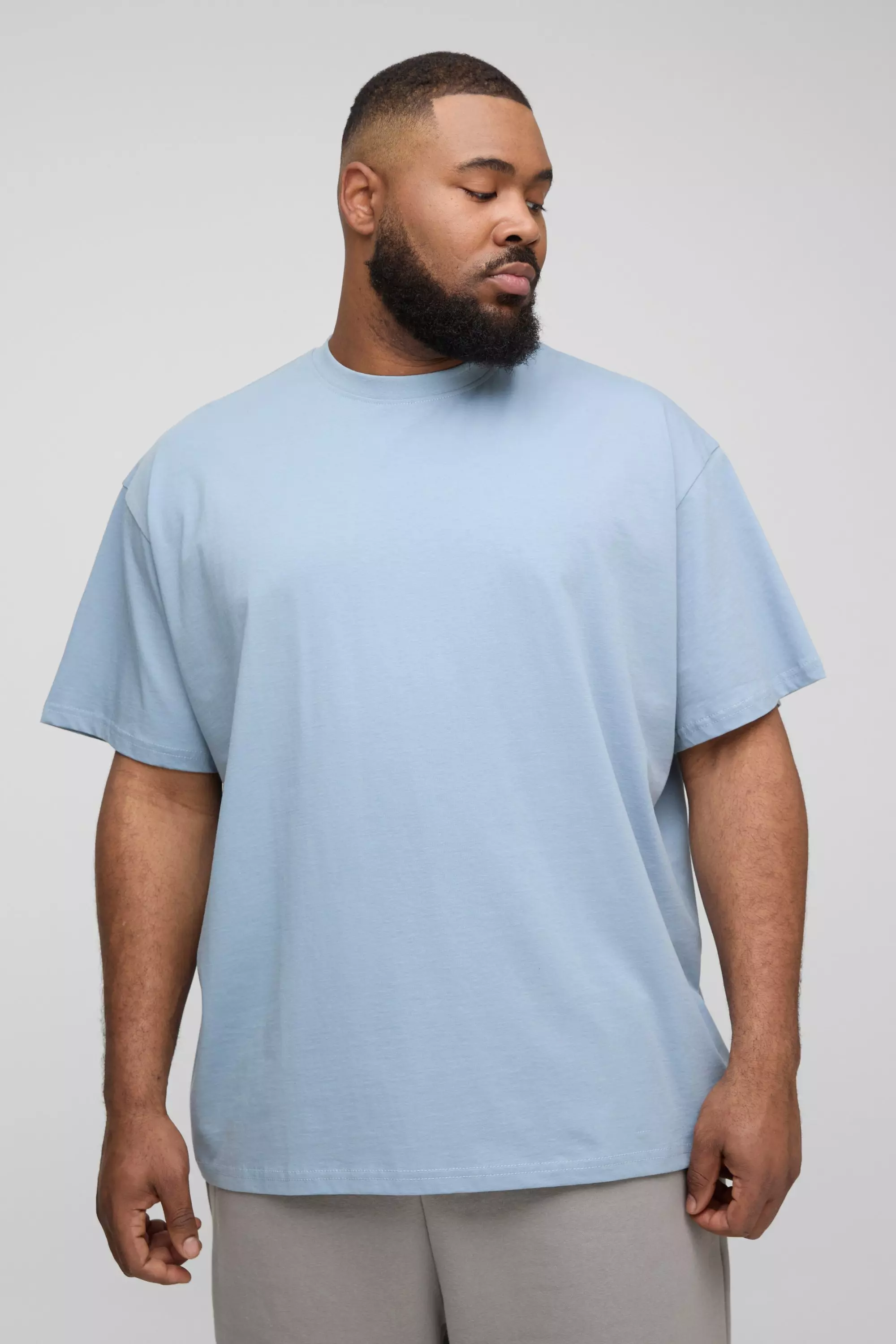 Light blue Plus Basic Oversized T-Shirt Met Crewneck alternatieve afbeelding
