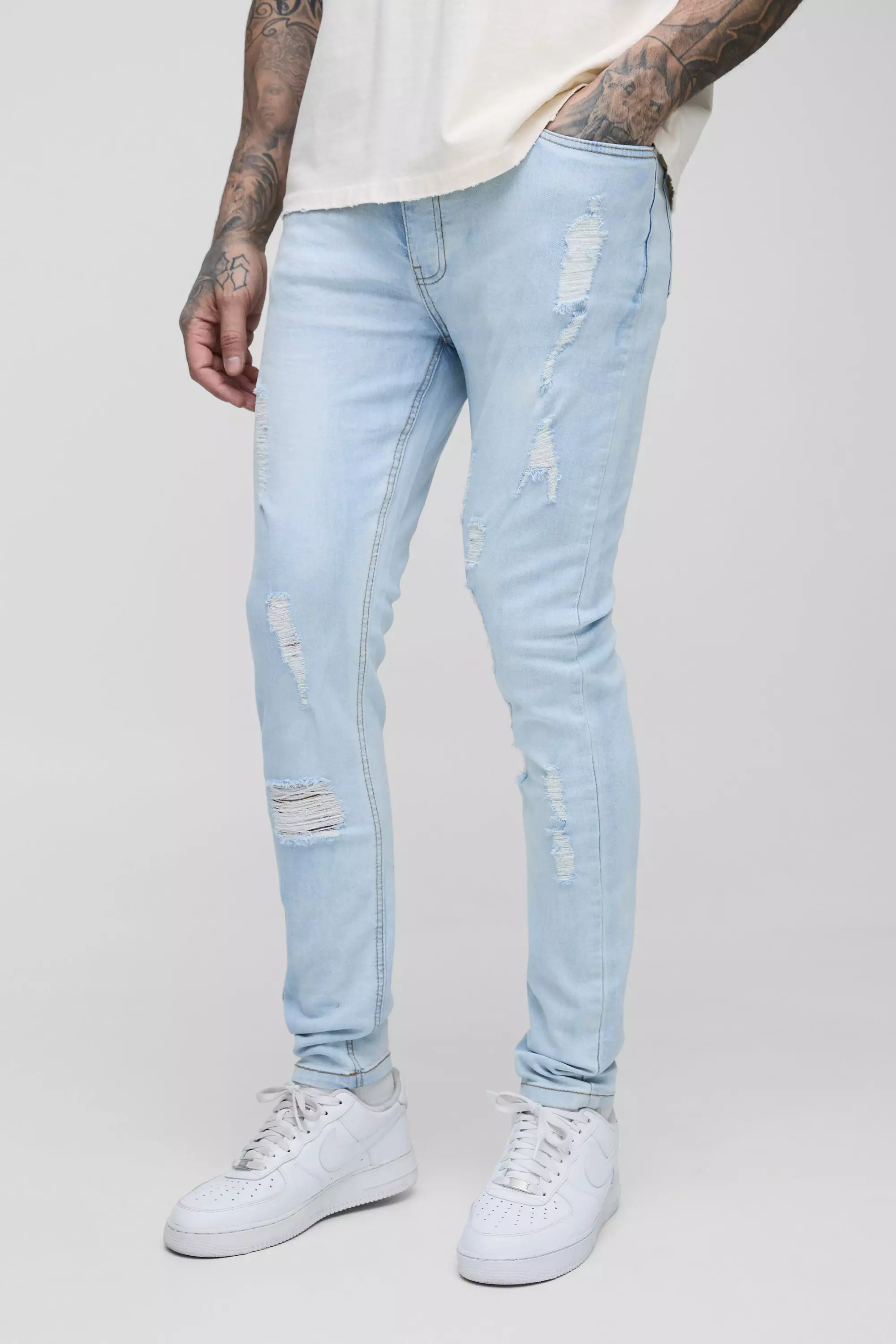 Tall Skinny Stretch Ripped Bleach Wash Jean alternative image